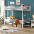 Twin Over Twin Metal Bunk Bed,Metal Structure Bedframe With Safety Guardrails And 2 Ladders,Convertible Bunkbeds,No Spring Box Required And Space Saving Design,White Box Spring Not Required Twin