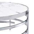32.48'' Chrome Round Coffee Table With Sintered Stone Top&Sturdy Metal Frame, Modern Coffee Table For Living Room, Silver Silver Iron