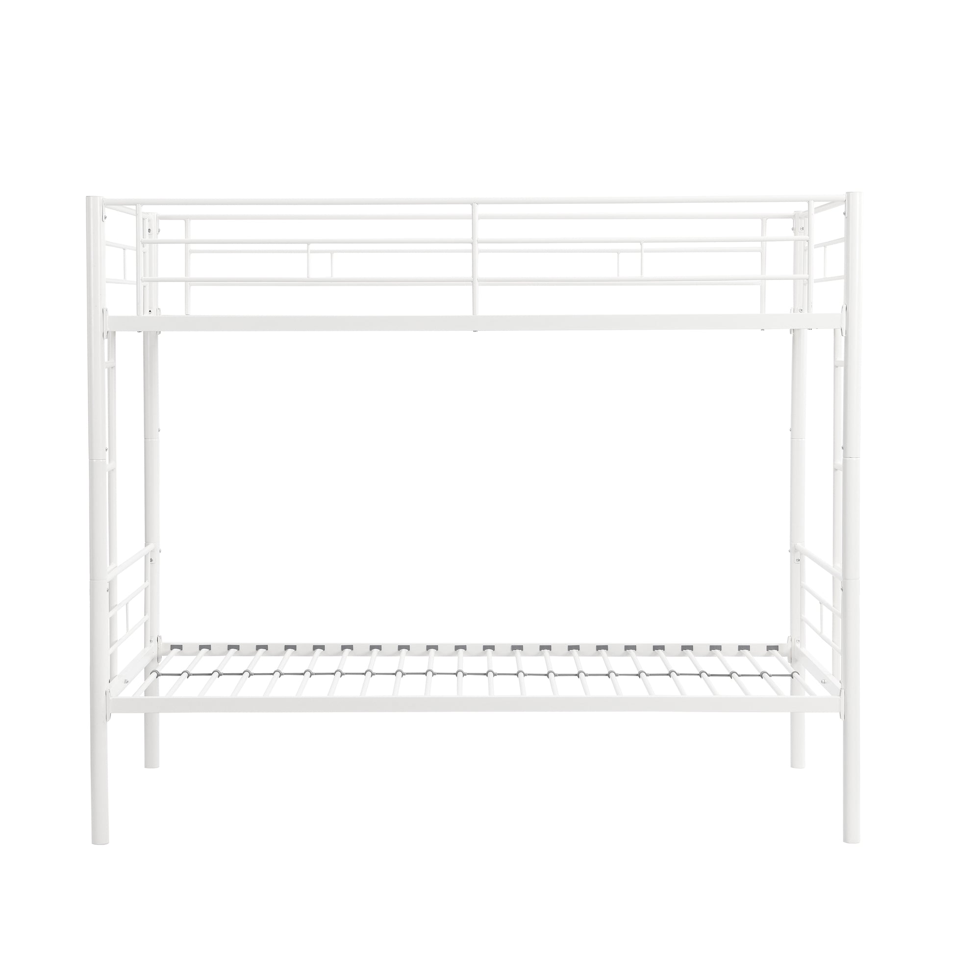 Twin Over Twin Metal Bunk Bed,Metal Structure Bedframe With Safety Guardrails And 2 Ladders,Convertible Bunkbeds,No Spring Box Required And Space Saving Design,White Box Spring Not Required Twin