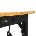 Metal Adjustable Worktable With Socket And Wooden Top Black Manual Metal