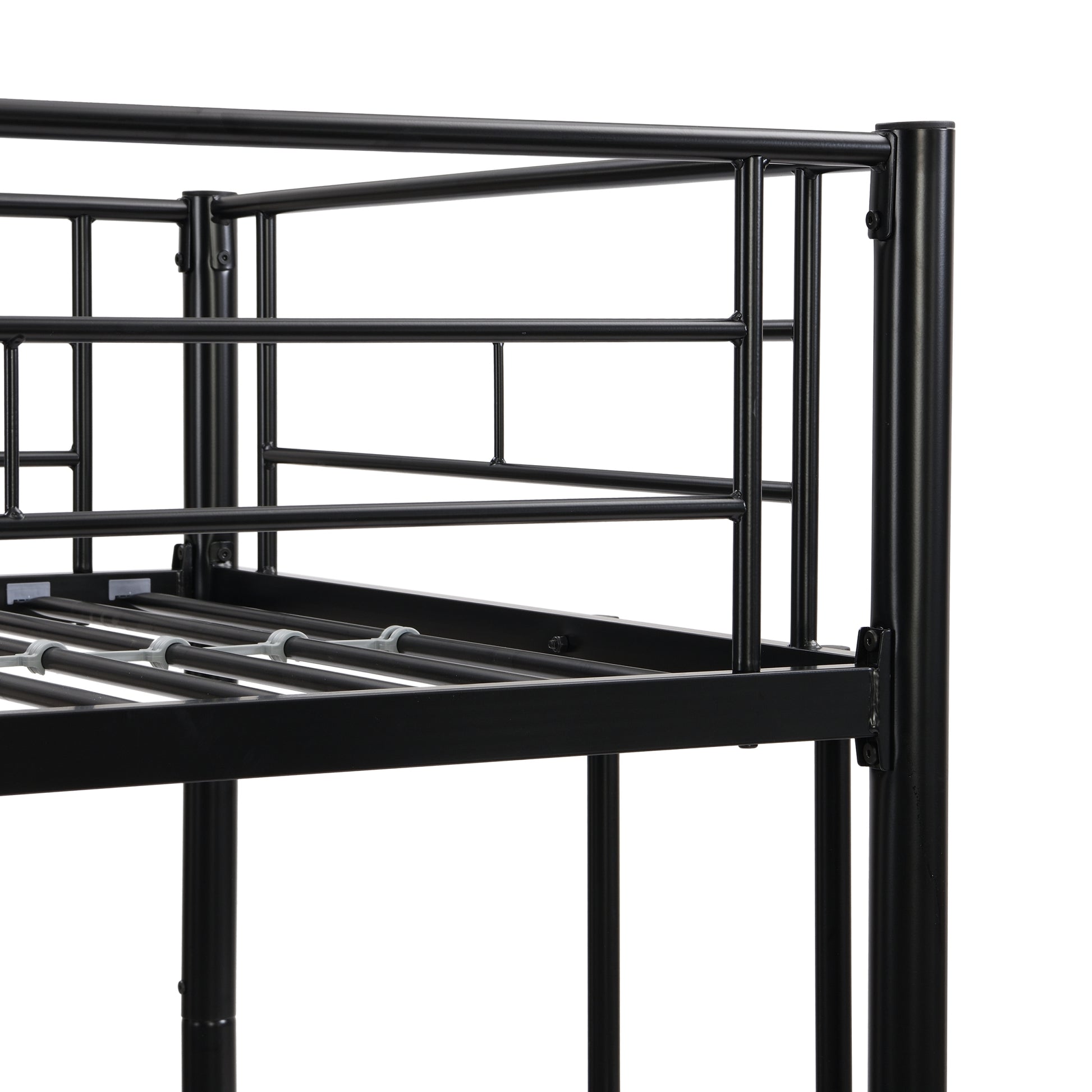 Bunk Bed Twin Over Twin Size With 2 Ladders And Full Length Guardrail, Metal, Storage Space, No Box Spring Needed, Noise Free, Black Box Spring Not Required Twin Black Metal Bedroom Industrial Bunk Metal