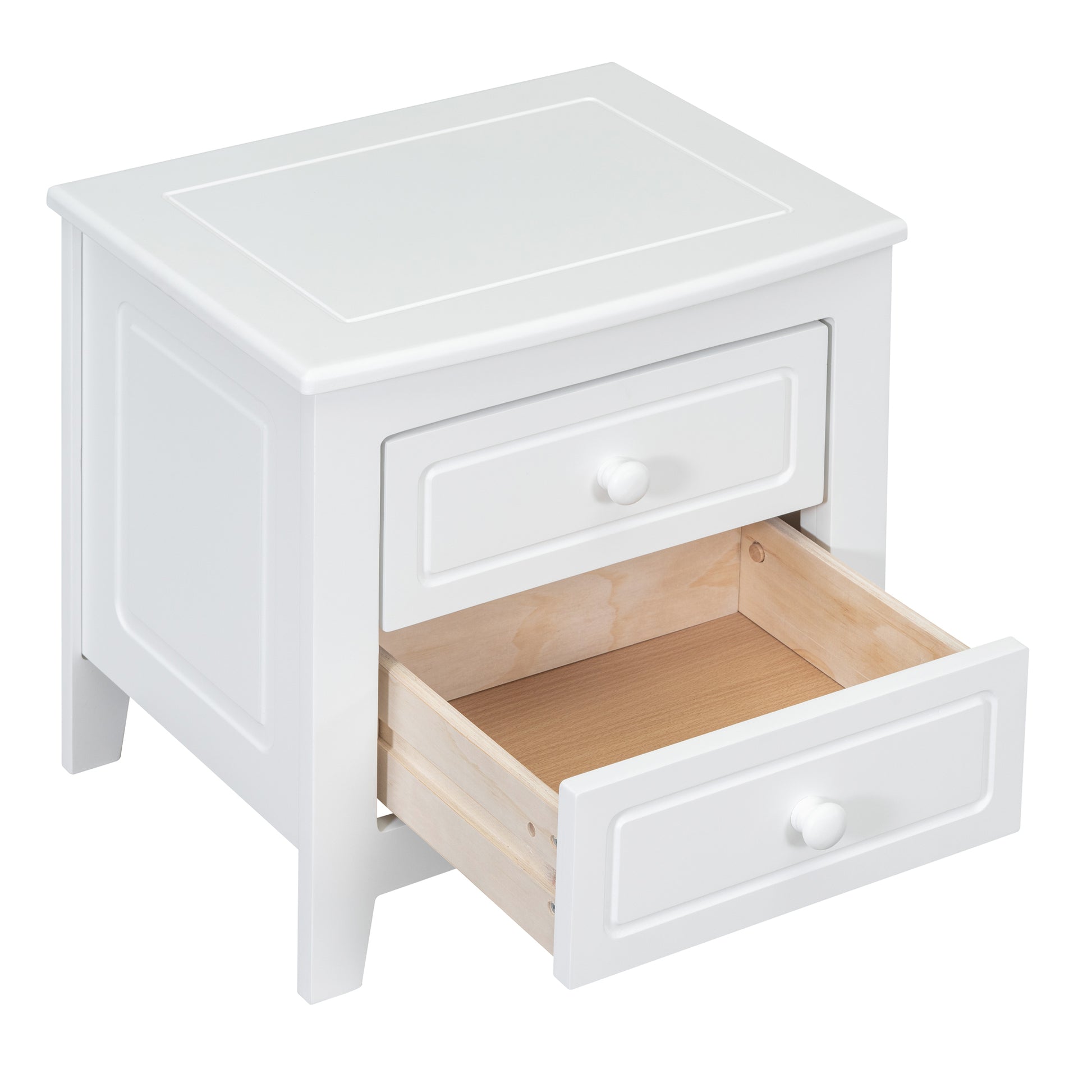 2 Drawer Nightstand For Bedroom, Mid Century Retro Bedside Table With Classic Design,White White Wood