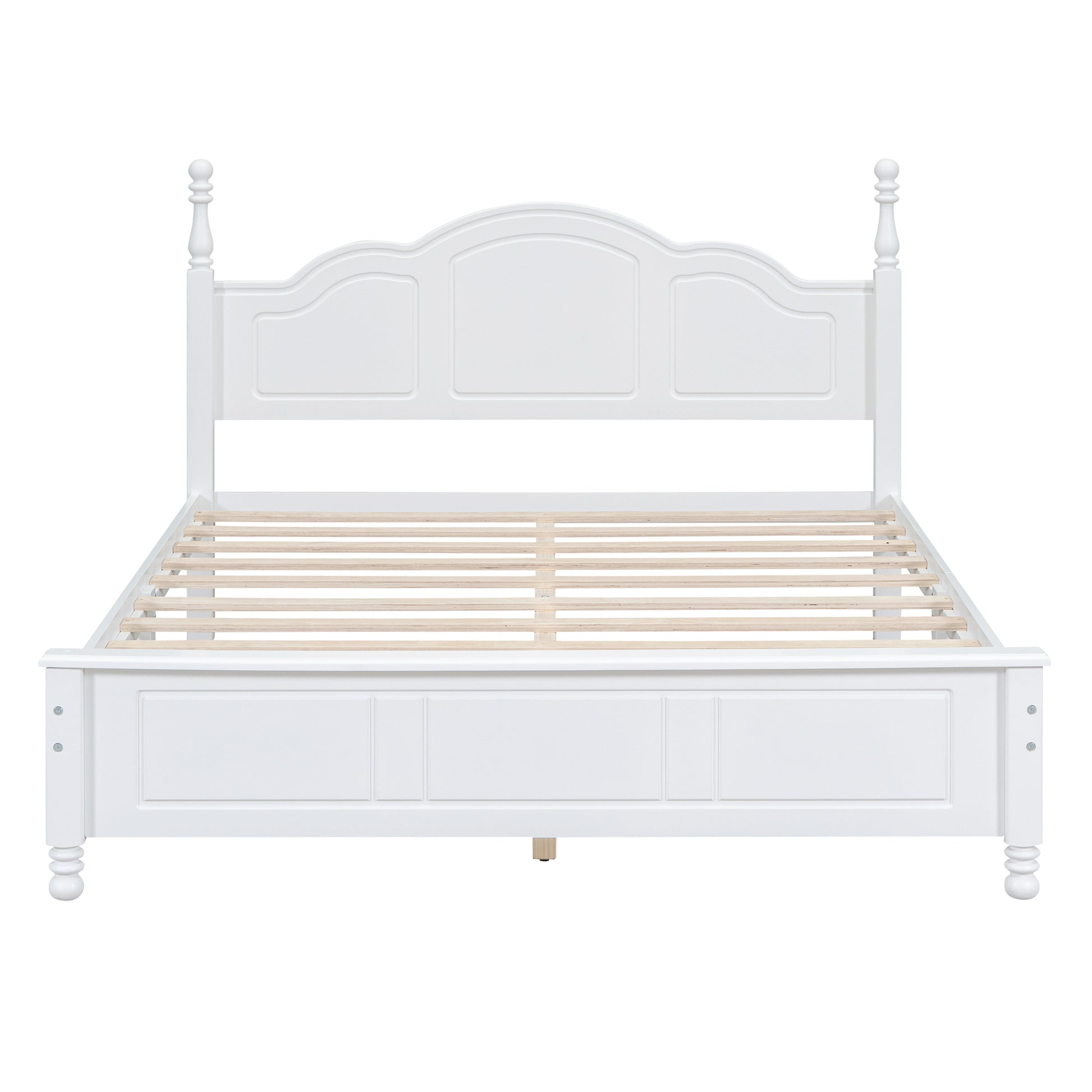 Queen Size Wood Platform Bed Frame,Retro Style Platform Bed With Wooden Slat Support,White White Wood