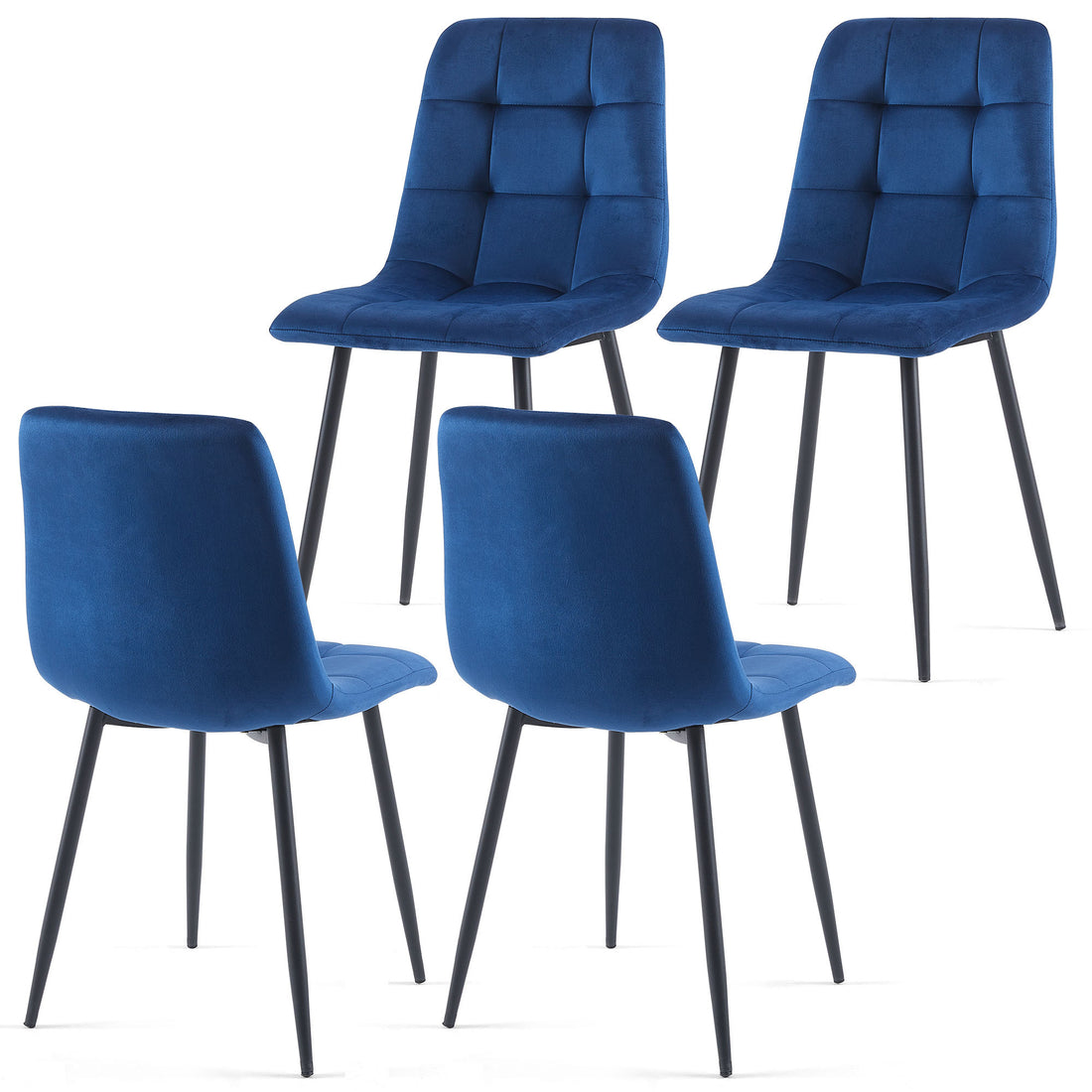 Blue Velvet Dining Chairs Set Of 4,Modern Kitchen Dining Room Chairs Metal Plaid Blue Dining Room Powder Coated Foam Dry Clean Modern Dining Chairs Solid Back Foam Velvet