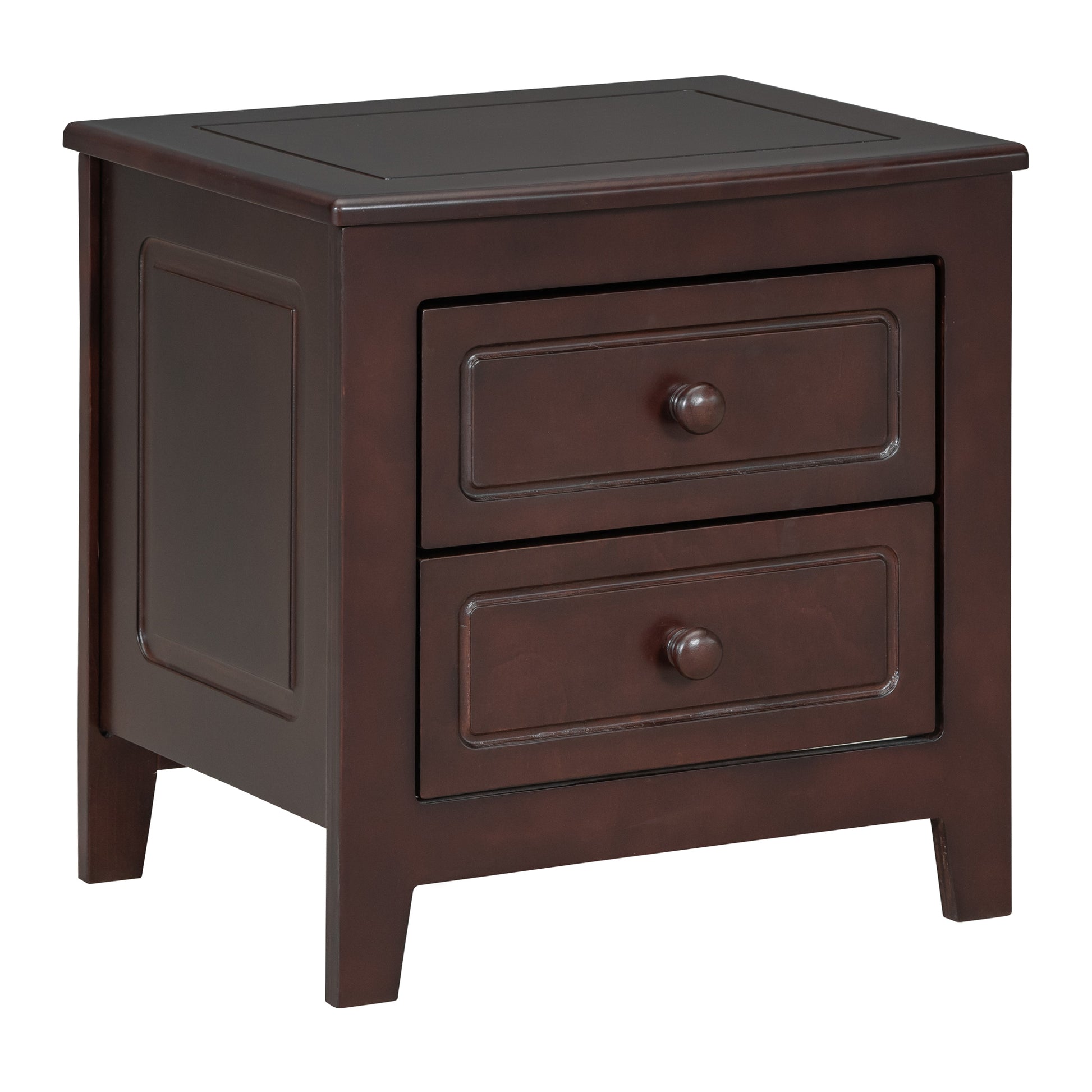 2 Drawer Nightstand For Bedroom, Mid Century Retro Bedside Table With Classic Design,Dark Walnut Walnut Wood