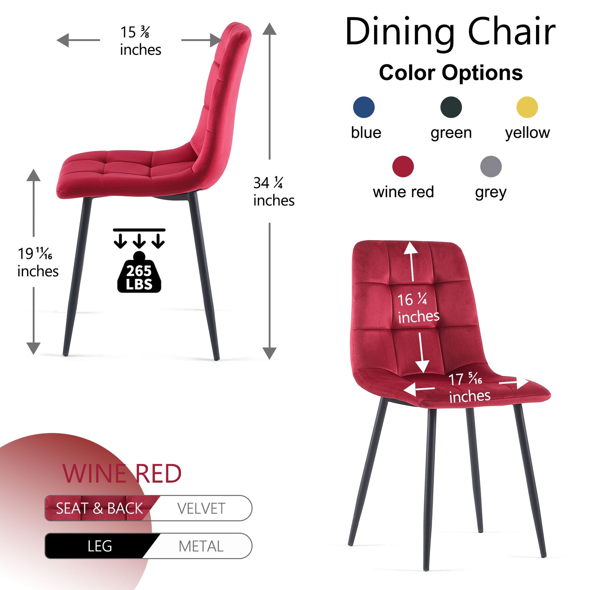 Mid Century Modern Wine Velvet Dining Chairs Set Of 2 For Kitchen, Living Room Wine Red Dining Room Modern Dining Chairs Foam Velvet