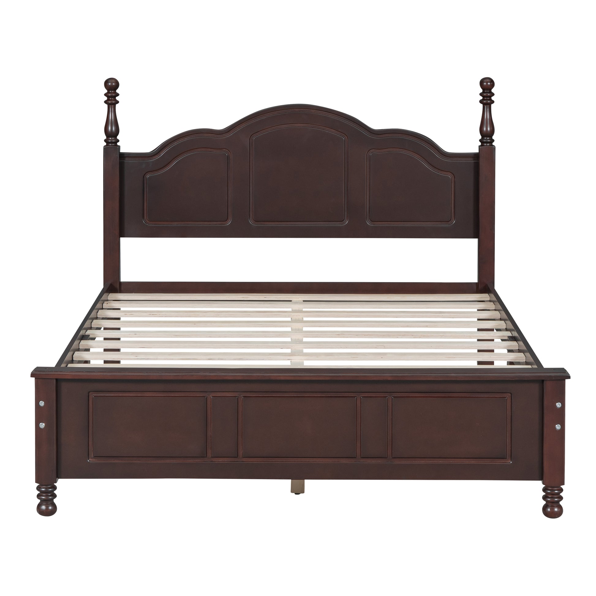 Full Size Wood Platform Bed Frame,Retro Style Platform Bed With Wooden Slat Support,Dark Walnut Walnut Wood