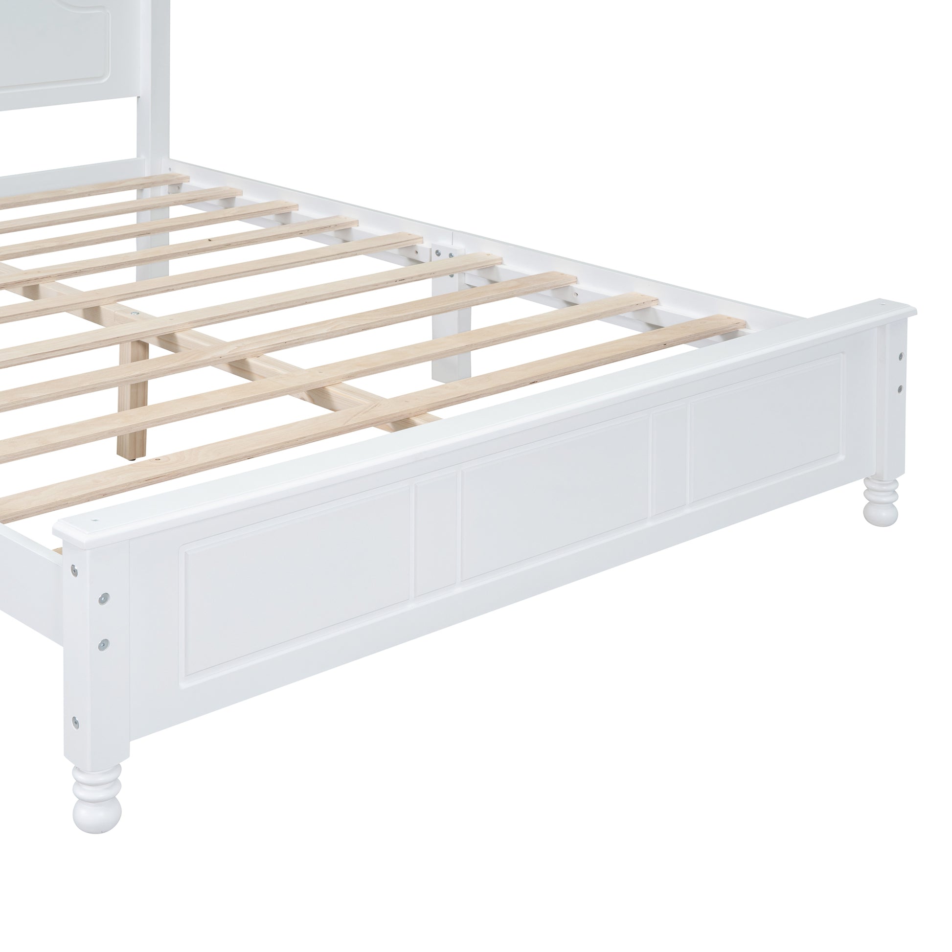 Queen Size Wood Platform Bed Frame,Retro Style Platform Bed With Wooden Slat Support,White White Wood