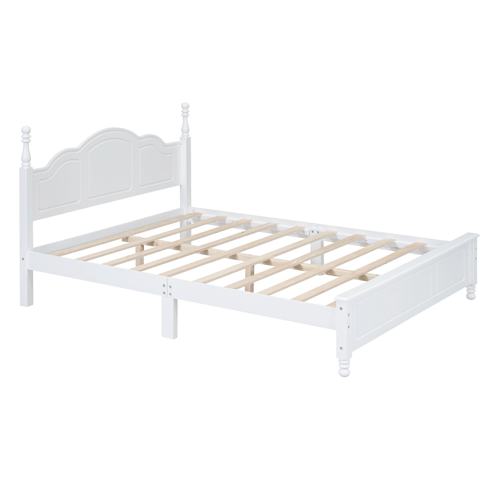 Queen Size Wood Platform Bed Frame,Retro Style Platform Bed With Wooden Slat Support,White White Wood