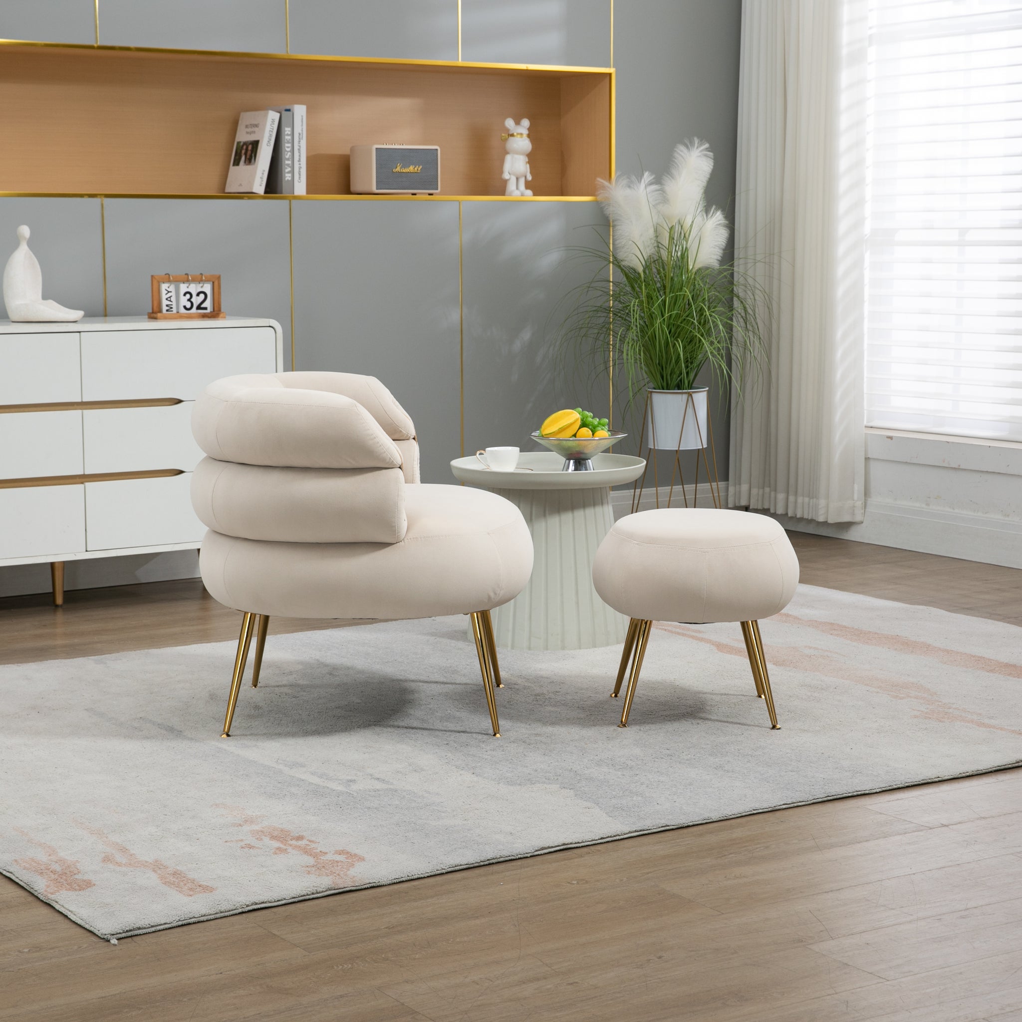 COOLMORE Velvet Accent Chair Modern Upholstered beige-velvet