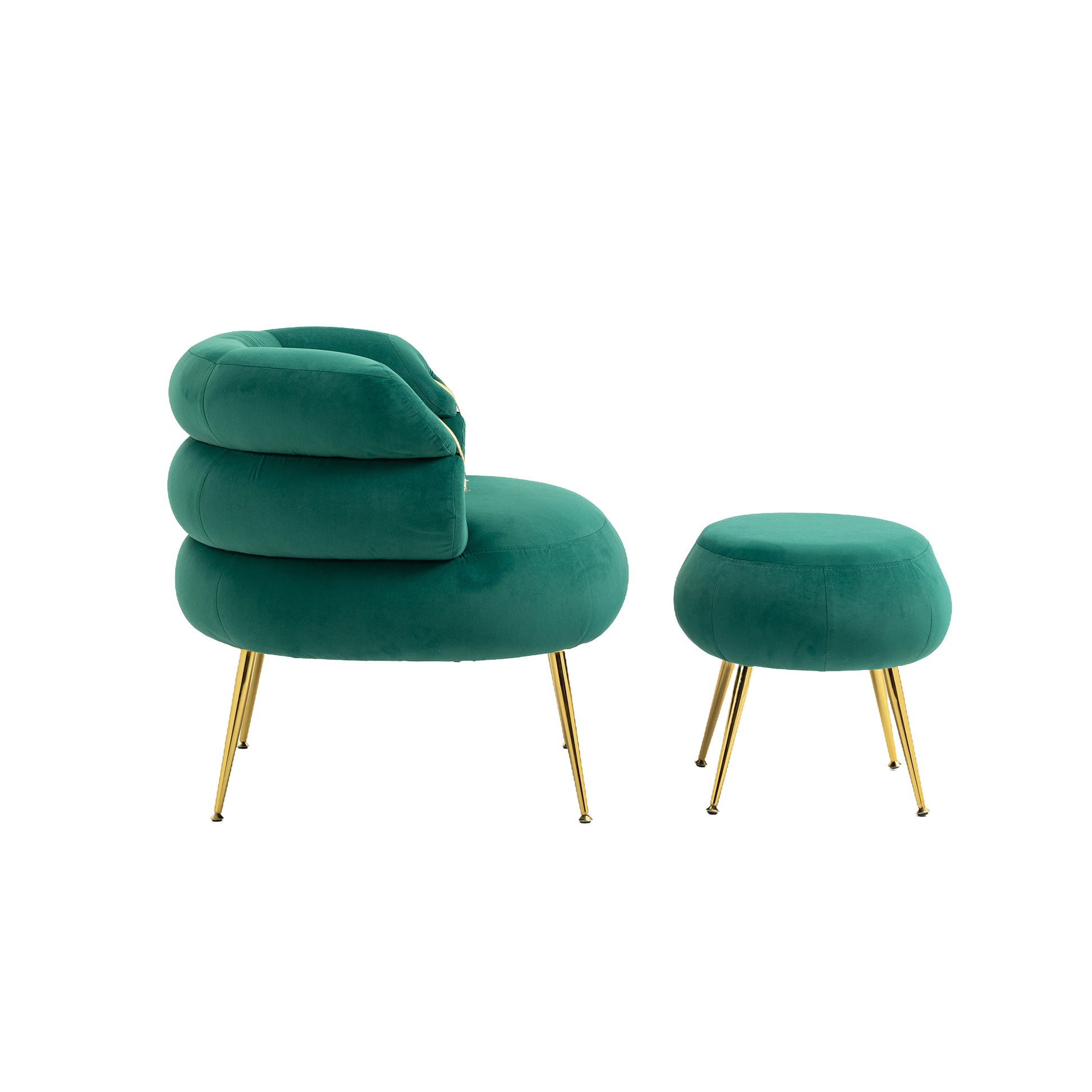 Coolmore Upholstered Velvet Barrel Accent Chair With Ottoman,Accent Comfy Lounge Arm Chair And Folding Footrest Stool Set,Single Sofa Armchair With Lounge Seat For Bedroom,Office Green Green Foam Velvet