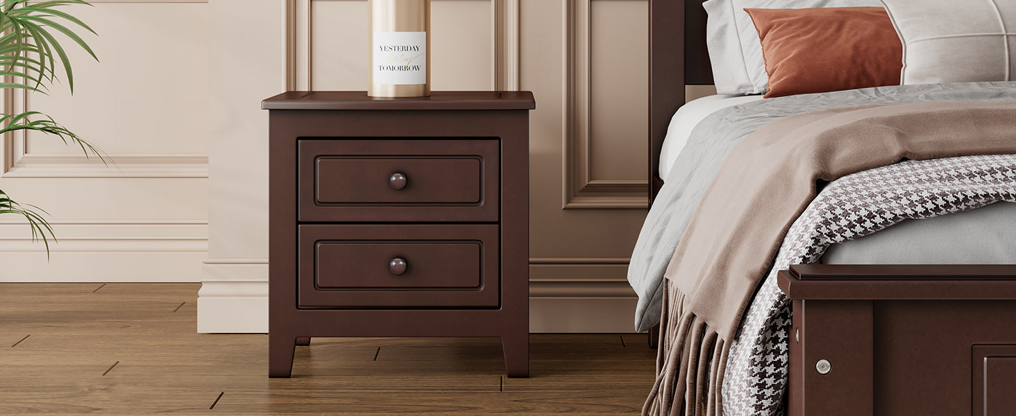 2 Drawer Nightstand For Bedroom, Mid Century Retro Bedside Table With