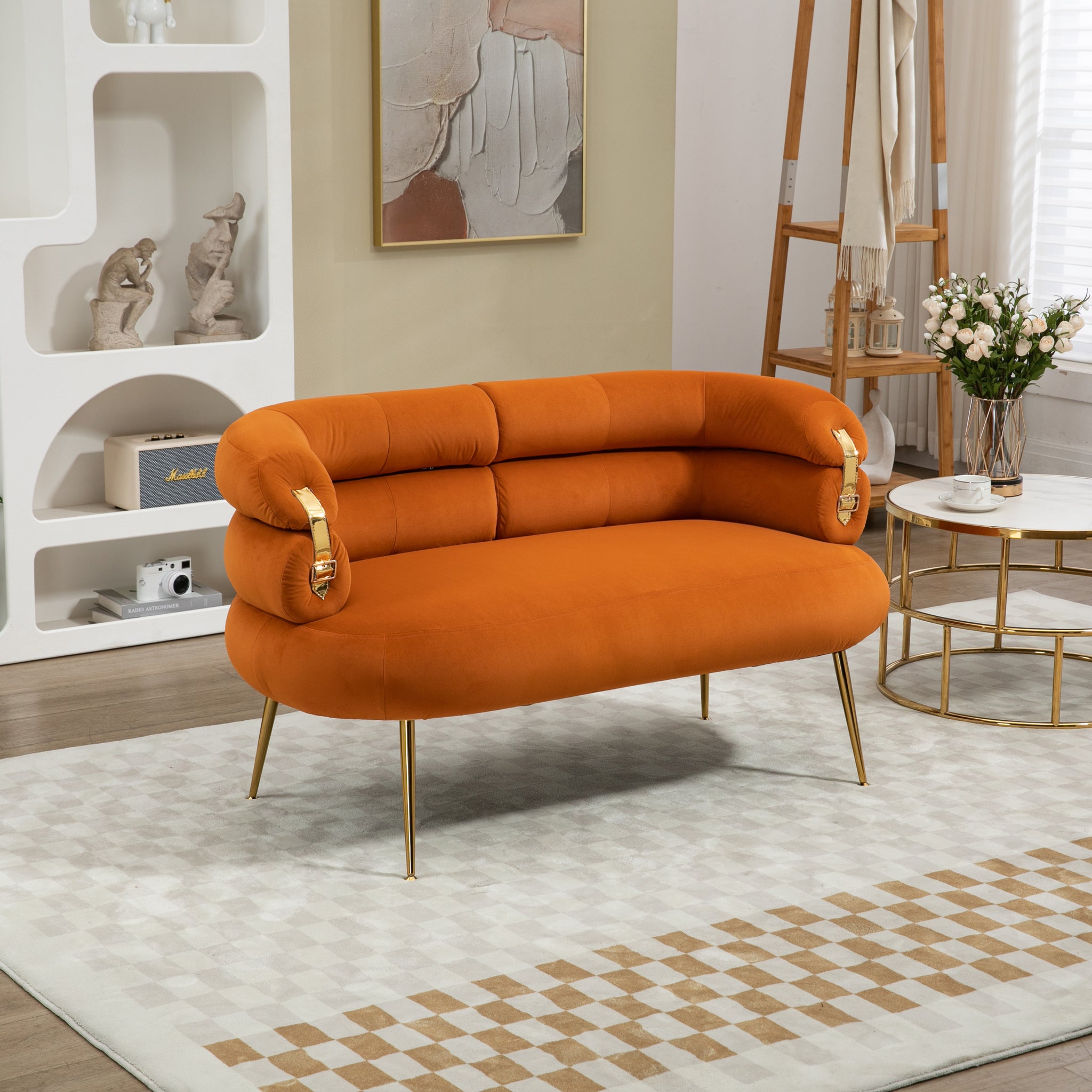 COOLMORE Accent Chair ,leisure chair with Golden feet orange-velvet