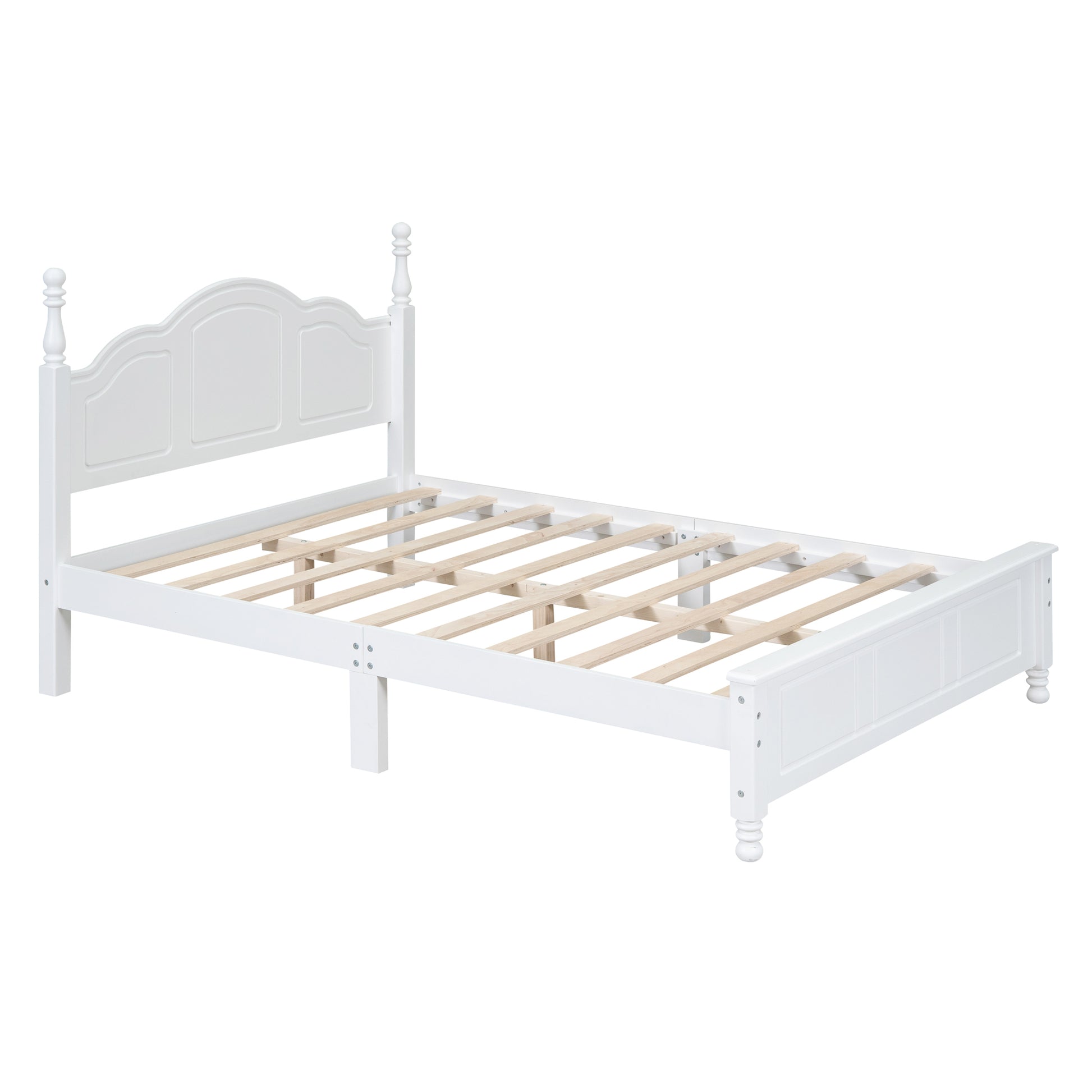 Full Size Wood Platform Bed Frame,Retro Style Platform Bed With Wooden Slat Support,White White Wood