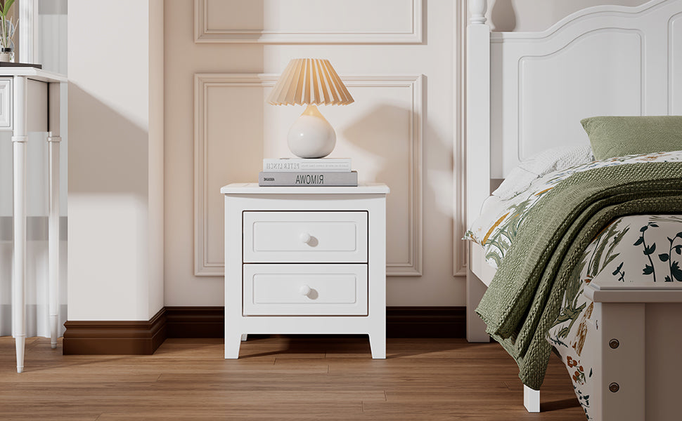 2 Drawer Nightstand For Bedroom, Mid Century Retro Bedside Table With Classic Design,White White Wood