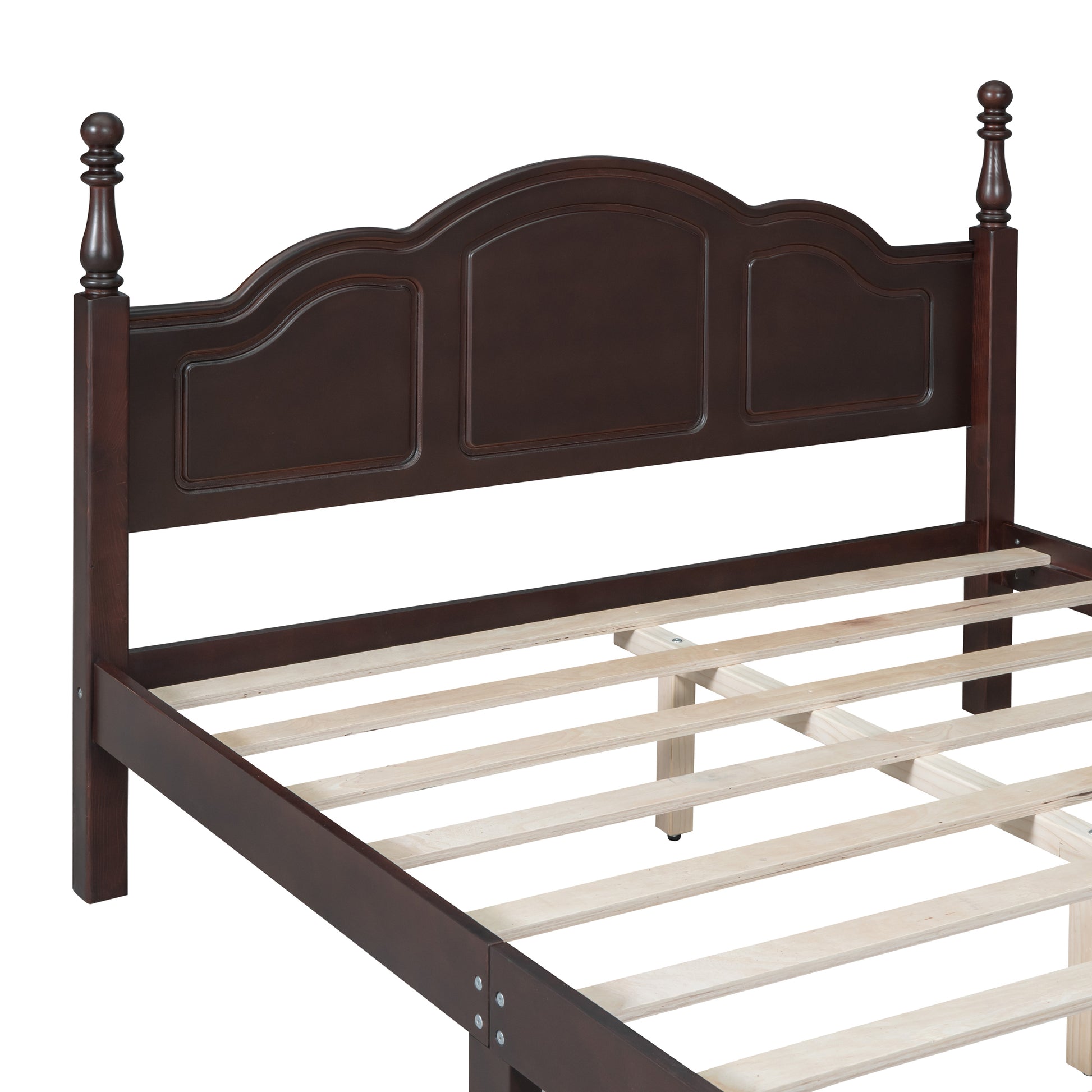 3 Pieces Bedroom Sets,Queen Size Wood Platform Bed And Two Nightstands Dark Walnut Walnut Wood