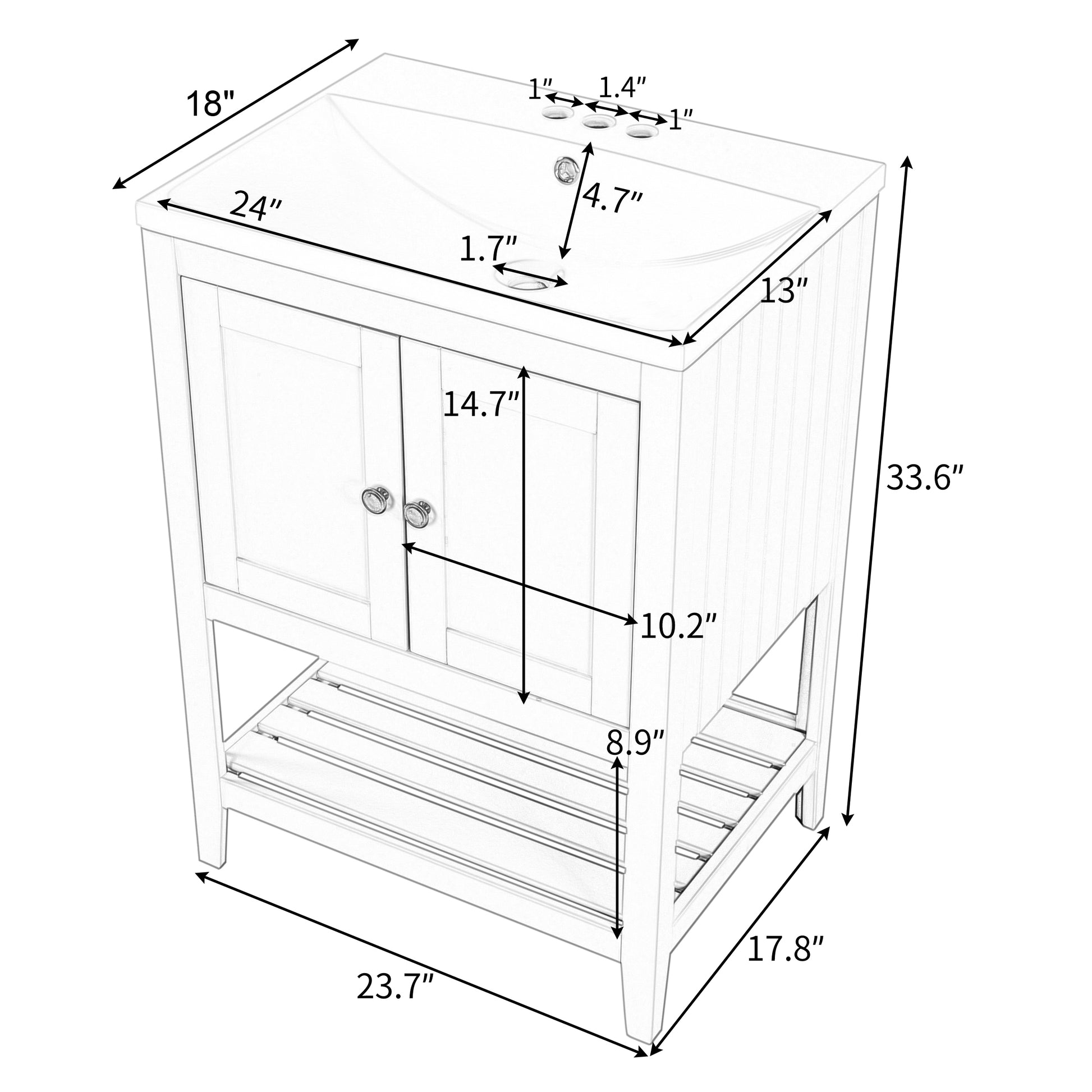 Video 24" Brown Modern Sleek Bathroom Vanity Elegant Ceramic Sink With Solid Wood Frame Open Style Shelf Old Sku: Jl000004Aad Brown Solid Wood Mdf