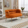 Coolmore Small Loveseat Sofa, Upholstered Mini Couch With Curved Backrest With Stylish Golden Decor, Small Comfy Beautiful Seat Leisure Accent Couch For Living Room, Bedroom, Office Orange Orange Foam Velvet