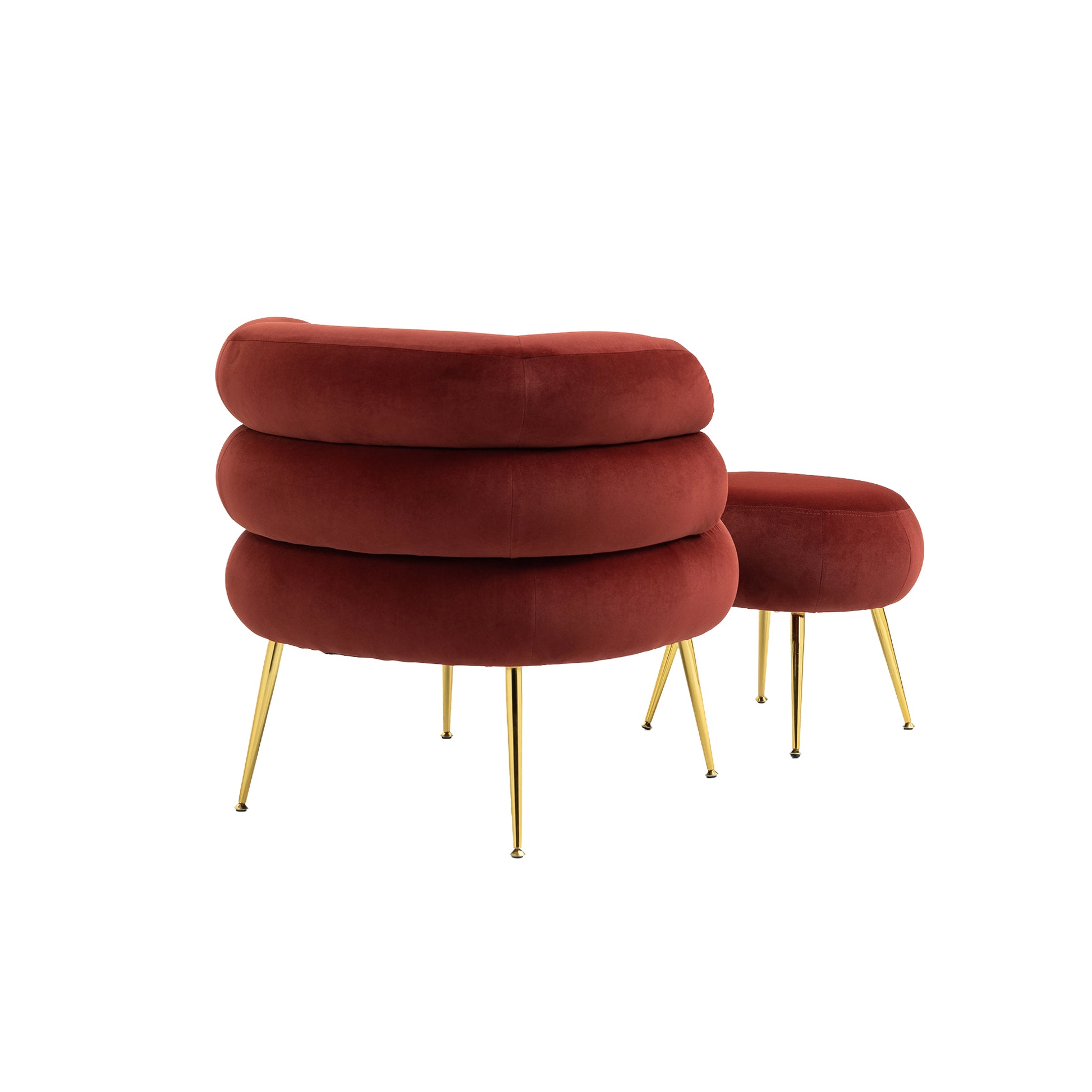 Coolmore Upholstered Velvet Barrel Accent Chair With Ottoman,Accent Comfy Lounge Arm Chair And Folding Footrest Stool Set,Single Sofa Armchair With Lounge Seat For Bedroom,Office Wine Red Wine Red Foam Velvet