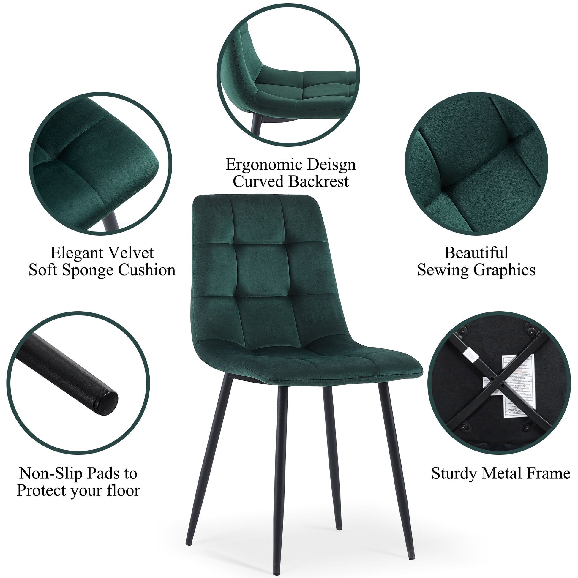 Green Velvet Dining Chairs Set Of 4 Metal Plaid Green Dining Room Powder Coated Foam Dry Clean Modern Dining Chairs Solid Back Foam Velvet