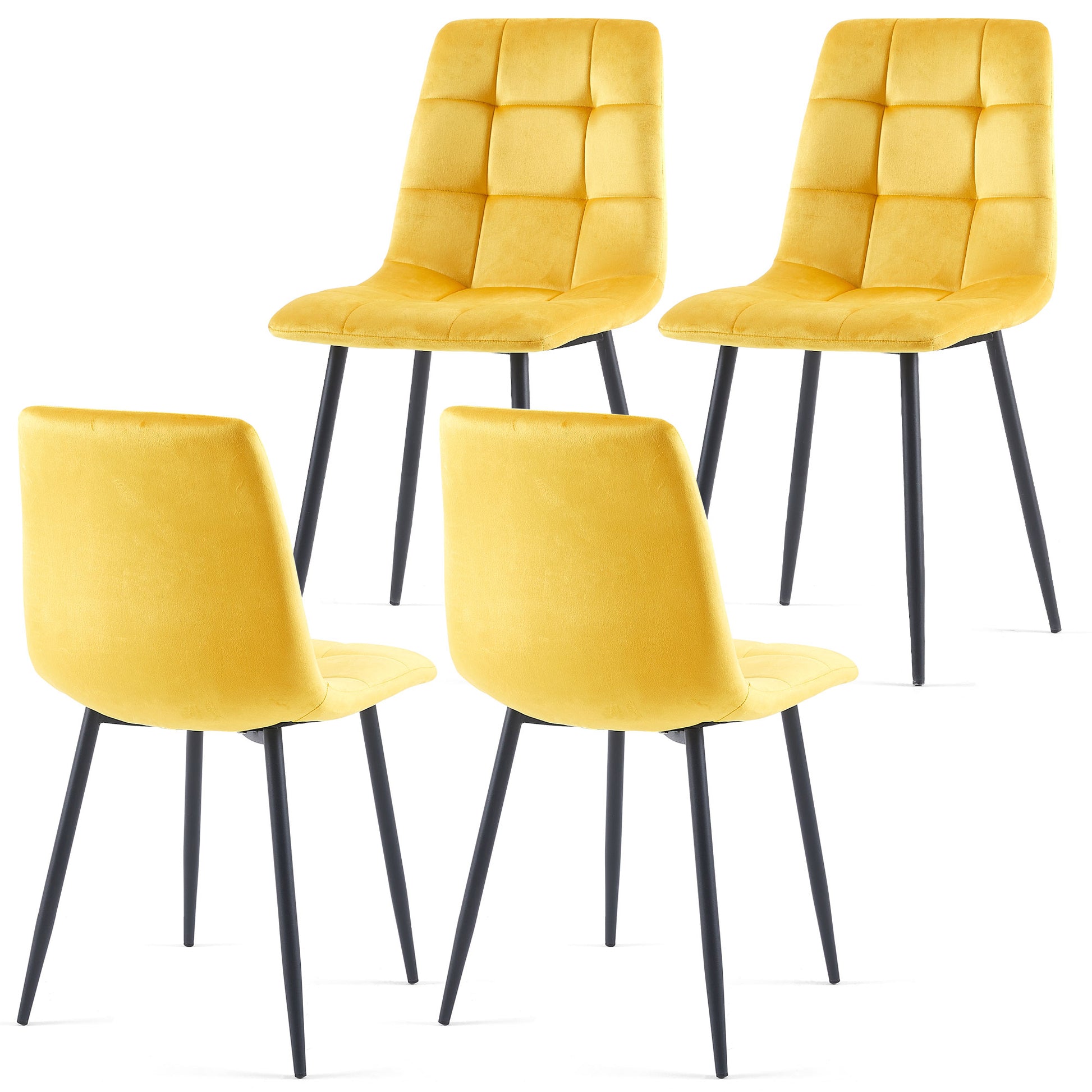 Yellow Velvet Dining Chairs,Modern Kitchen Dining Room Chairs Set Of 4 Metal Plaid Yellow Dining Room Powder Coated Foam Dry Clean Modern Dining Chairs Solid Back Foam Velvet