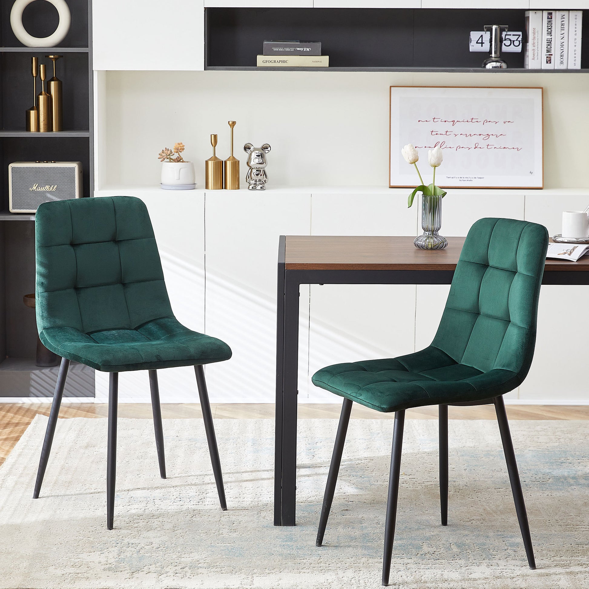 Green Velvet Dining Chairs Set Of 4 Metal Plaid Green Dining Room Powder Coated Foam Dry Clean Modern Dining Chairs Solid Back Foam Velvet