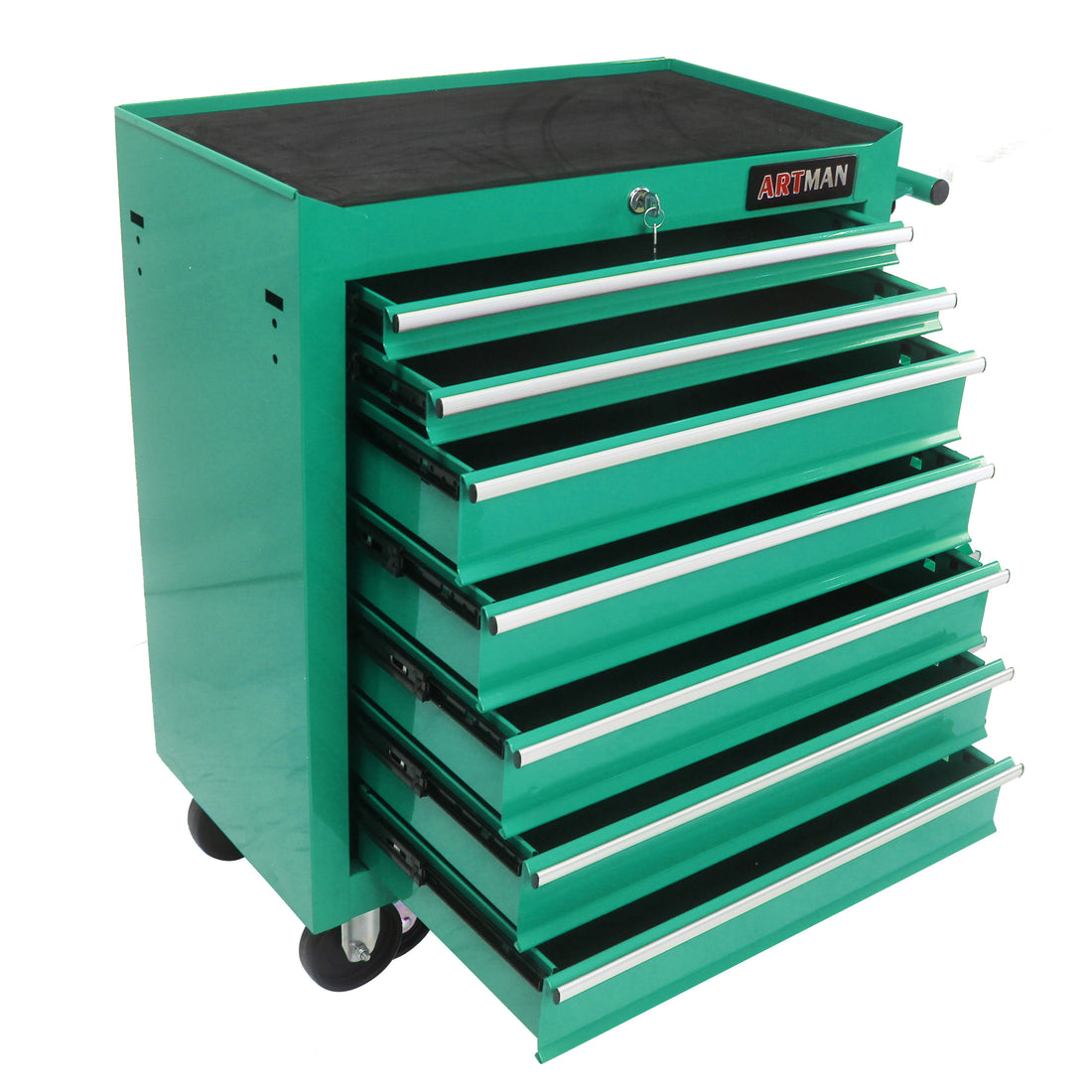 7 Drawers Multifunctional Tool Cart With Wheels Green Green Metal