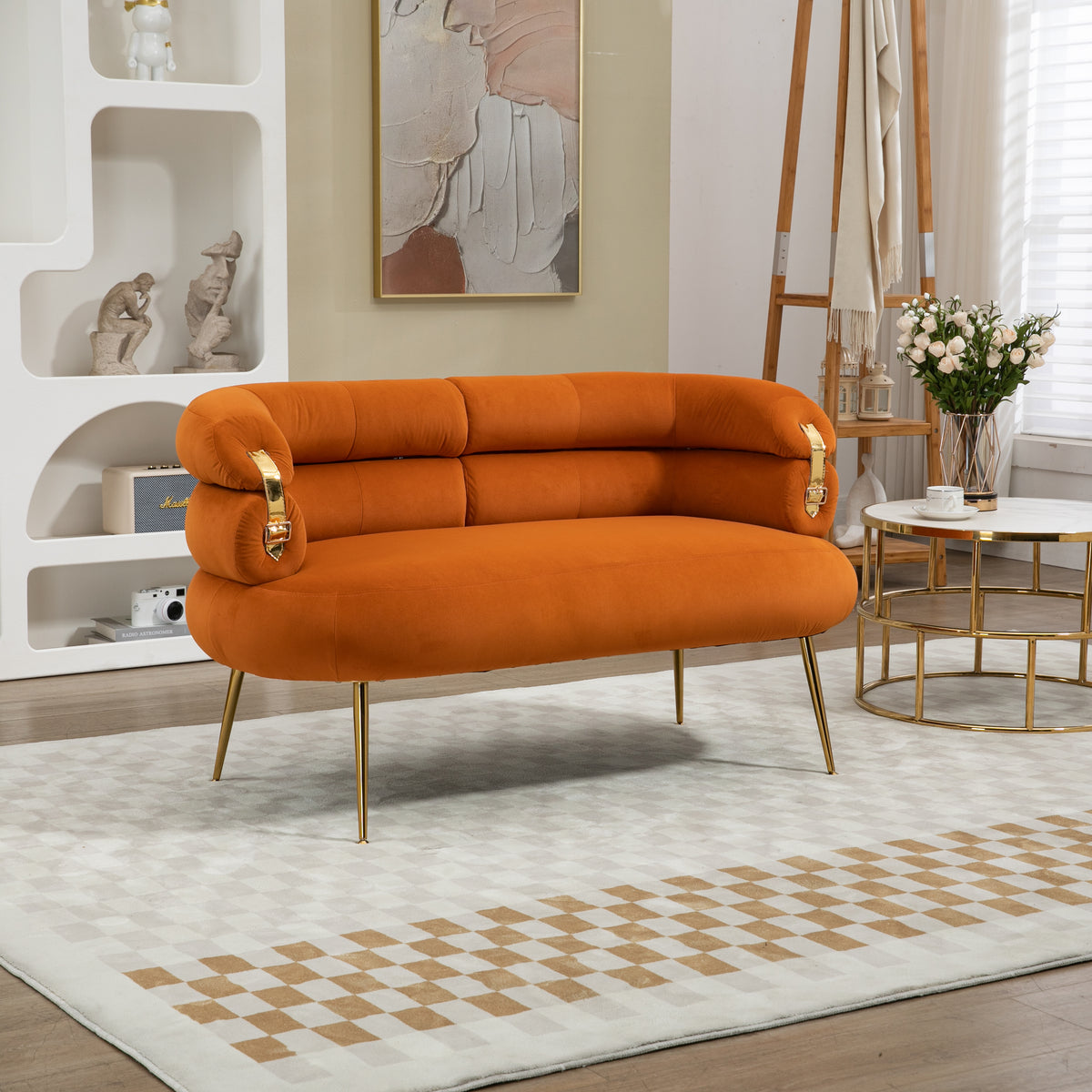 Coolmore Small Loveseat Sofa, Upholstered Mini Couch With Curved Backr