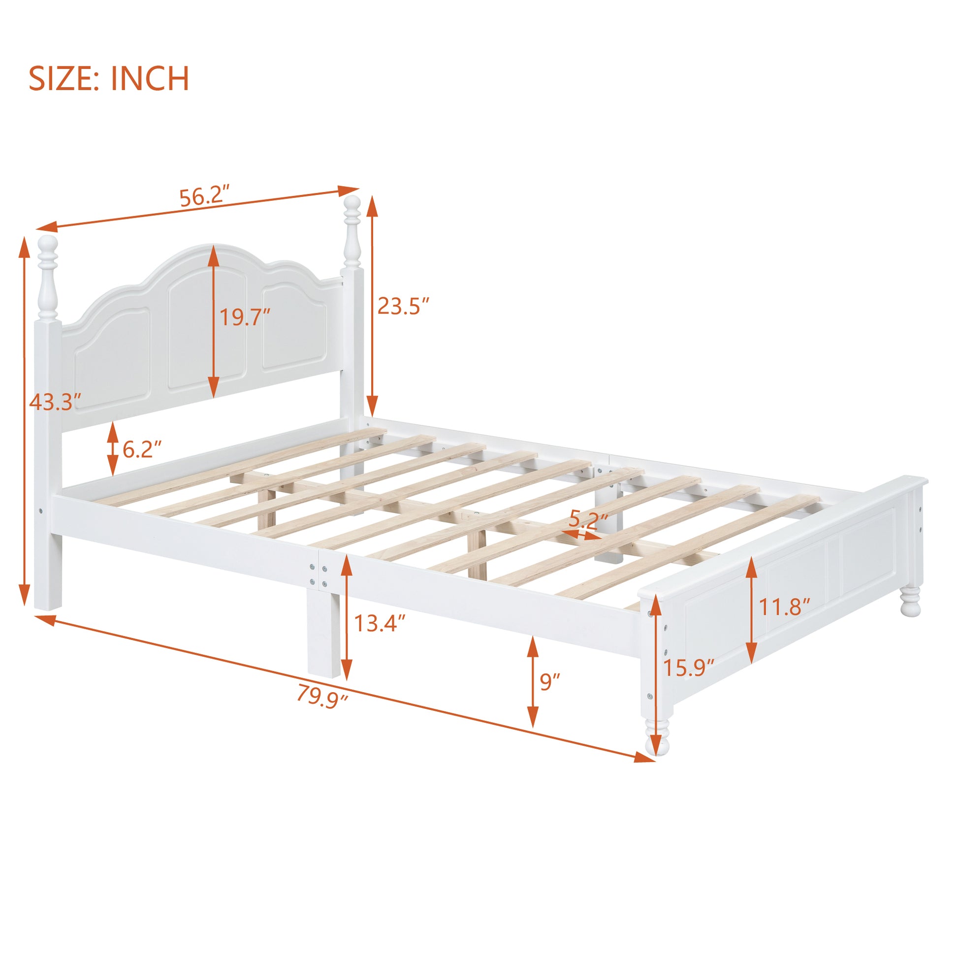 Full Size Wood Platform Bed Frame,Retro Style Platform Bed With Wooden Slat Support,White White Wood