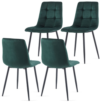 Green Velvet Dining Chairs Set Of 4 Metal Plaid Green Dining Room Powder Coated Foam Dry Clean Modern Dining Chairs Solid Back Foam Velvet