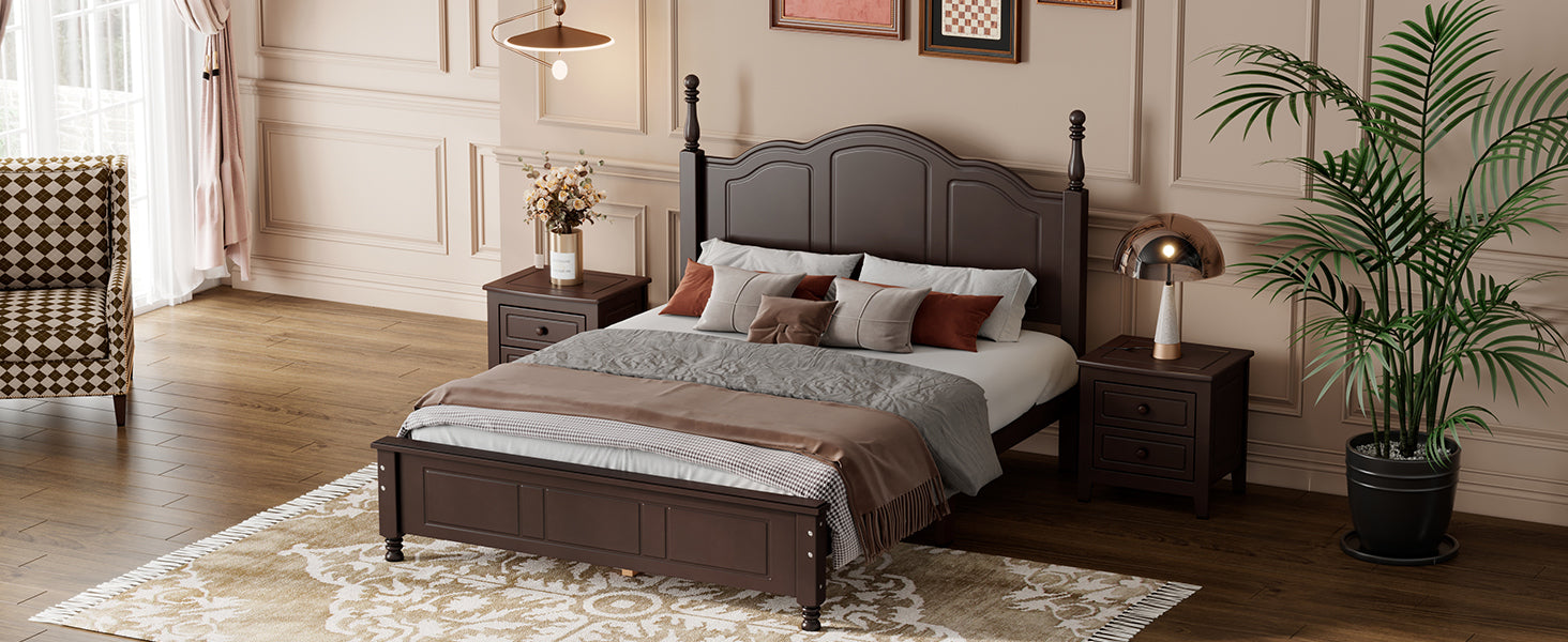 3 Pieces Bedroom Sets,Full Size Wood Platform Bed And Two Nightstands Dark Walnut Walnut Wood