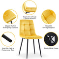 Yellow Velvet Dining Chairs,Modern Kitchen Dining Room Chairs Set Of 4 Metal Plaid Yellow Dining Room Powder Coated Foam Dry Clean Modern Dining Chairs Solid Back Foam Velvet