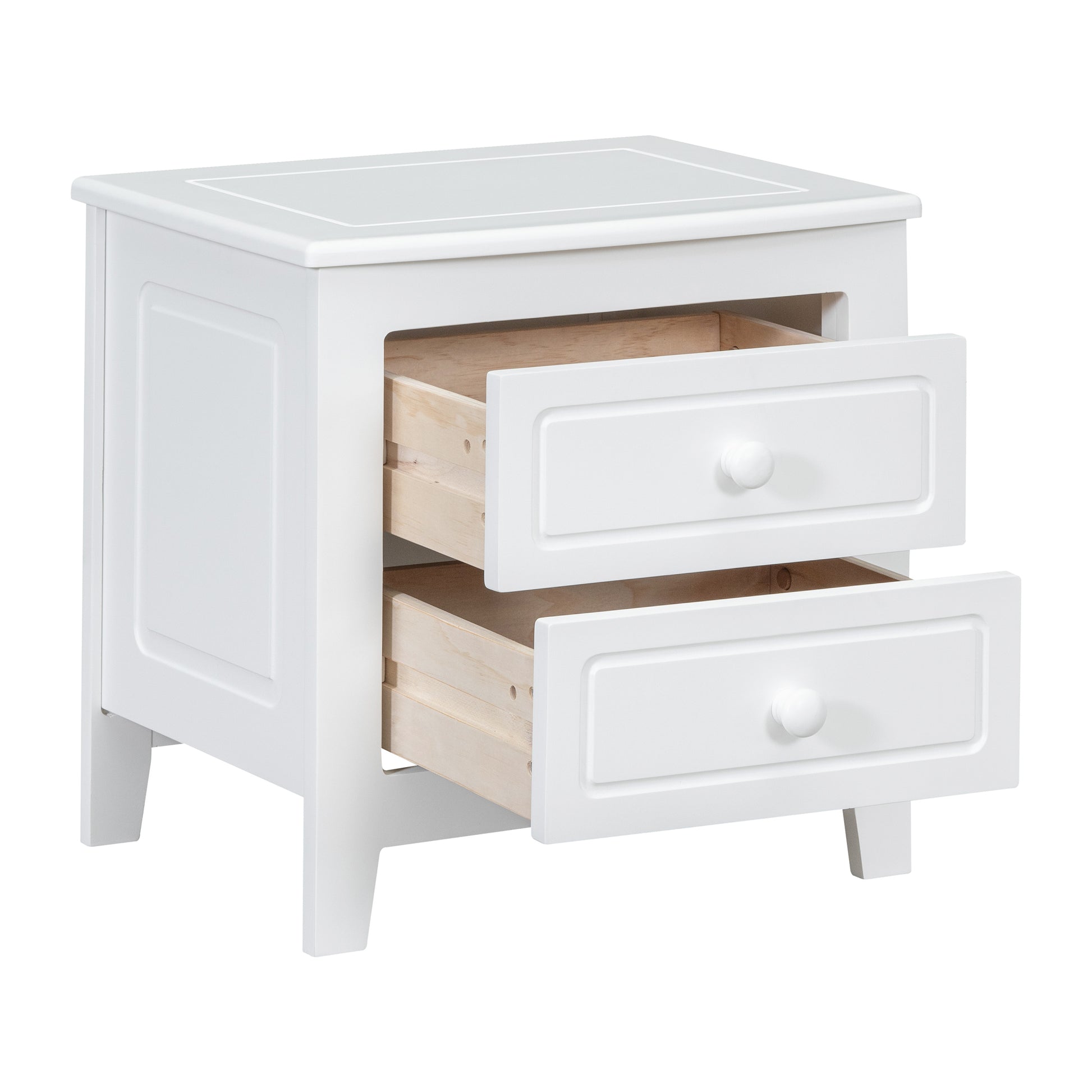 2 Drawer Nightstand For Bedroom, Mid Century Retro Bedside Table With Classic Design,White White Wood