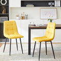 Yellow Velvet Dining Chairs,Modern Kitchen Dining Room Chairs Set Of 4 Metal Plaid Yellow Dining Room Powder Coated Foam Dry Clean Modern Dining Chairs Solid Back Foam Velvet