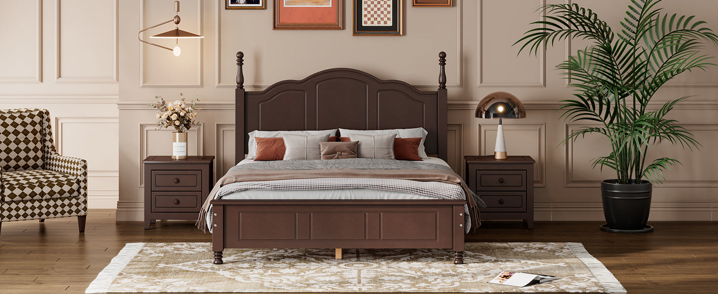 3 Pieces Bedroom Sets,Full Size Wood Platform Bed And Two Nightstands Dark Walnut Walnut Wood