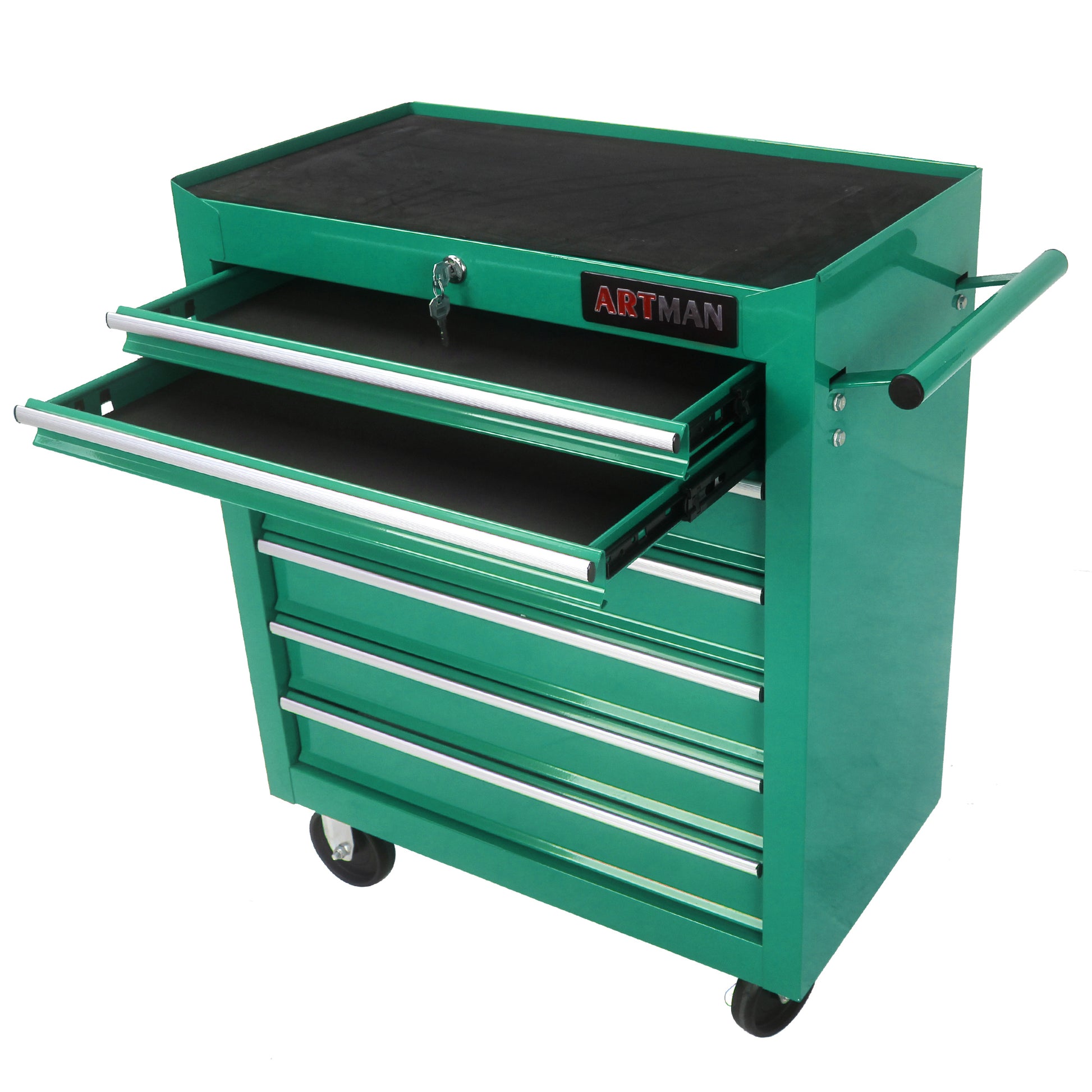 7 DRAWERS MULTIFUNCTIONAL TOOL CART WITH WHEELS GREEN green-metal