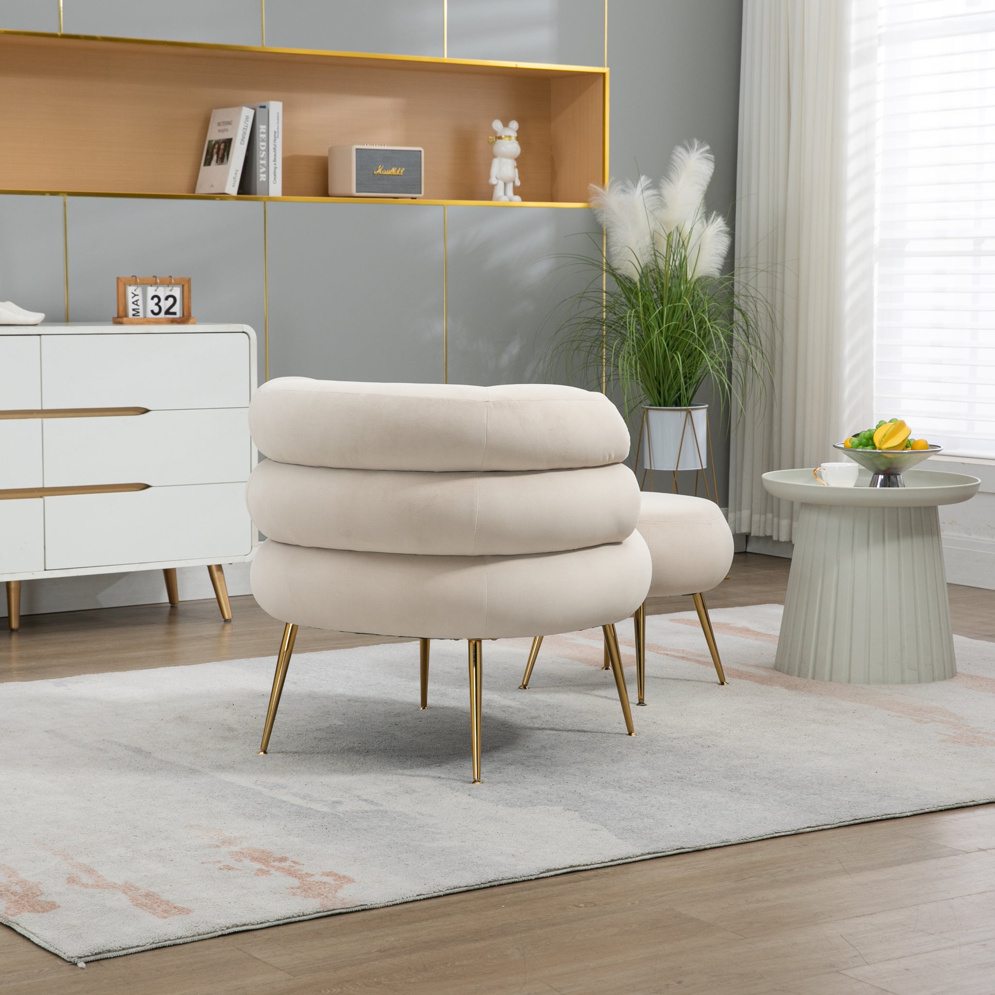 COOLMORE Velvet Accent Chair Modern Upholstered beige-velvet