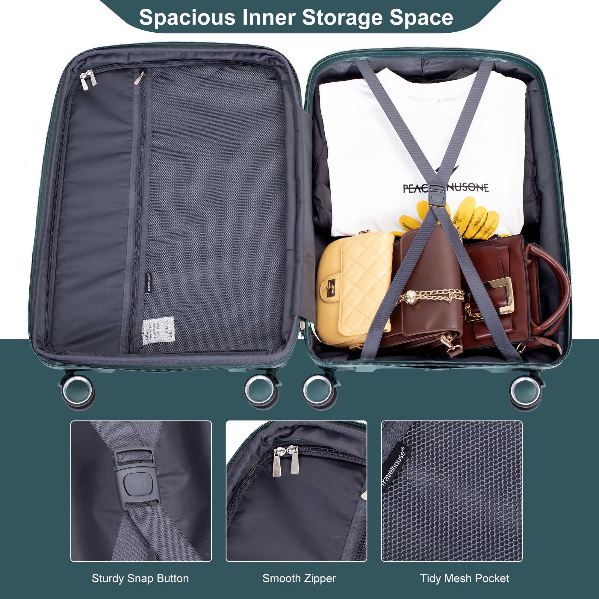 Expandable Hardshell Suitcase Double Spinner Wheels PP green-polypropylene