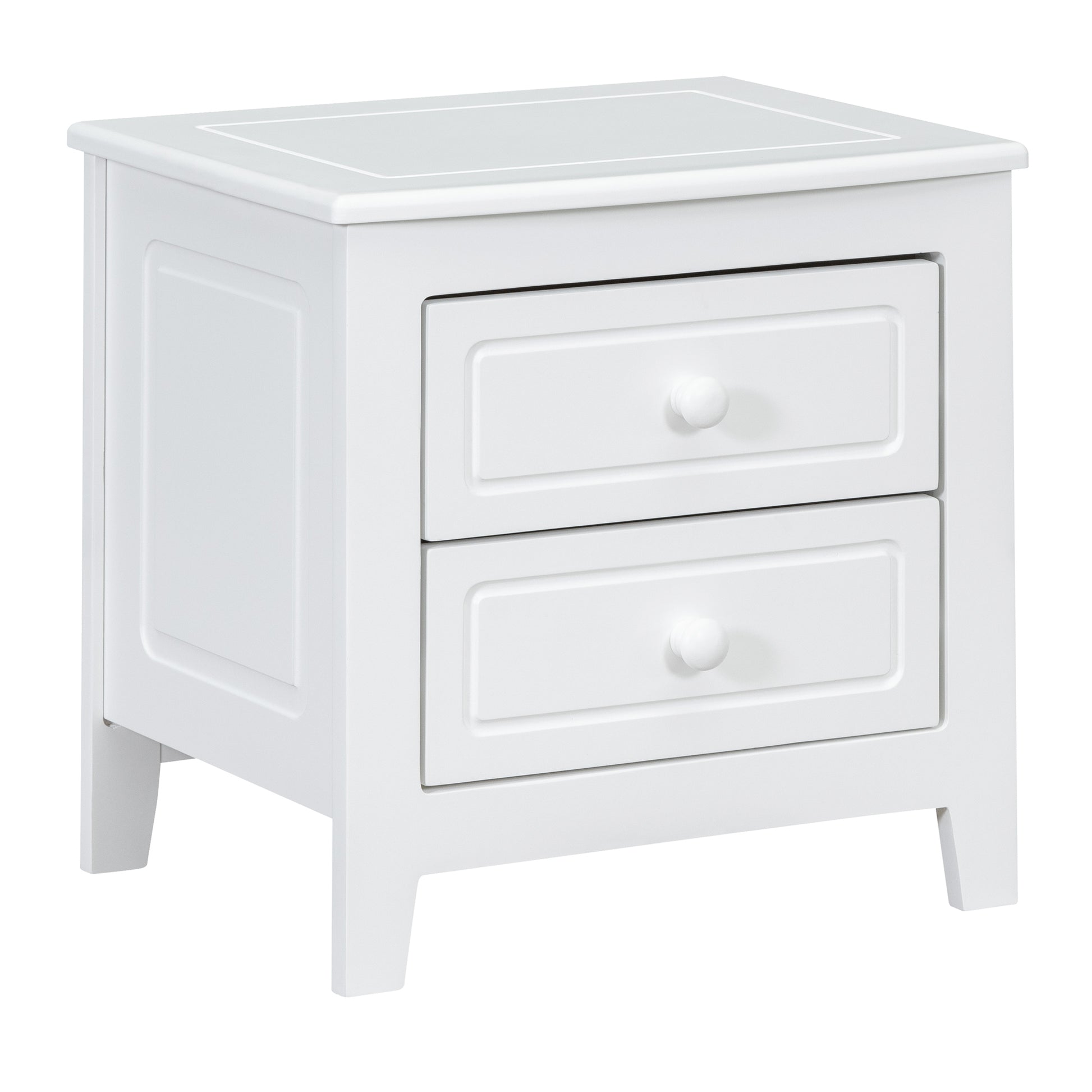 2 Drawer Nightstand For Bedroom, Mid Century Retro Bedside Table With Classic Design,White White Wood