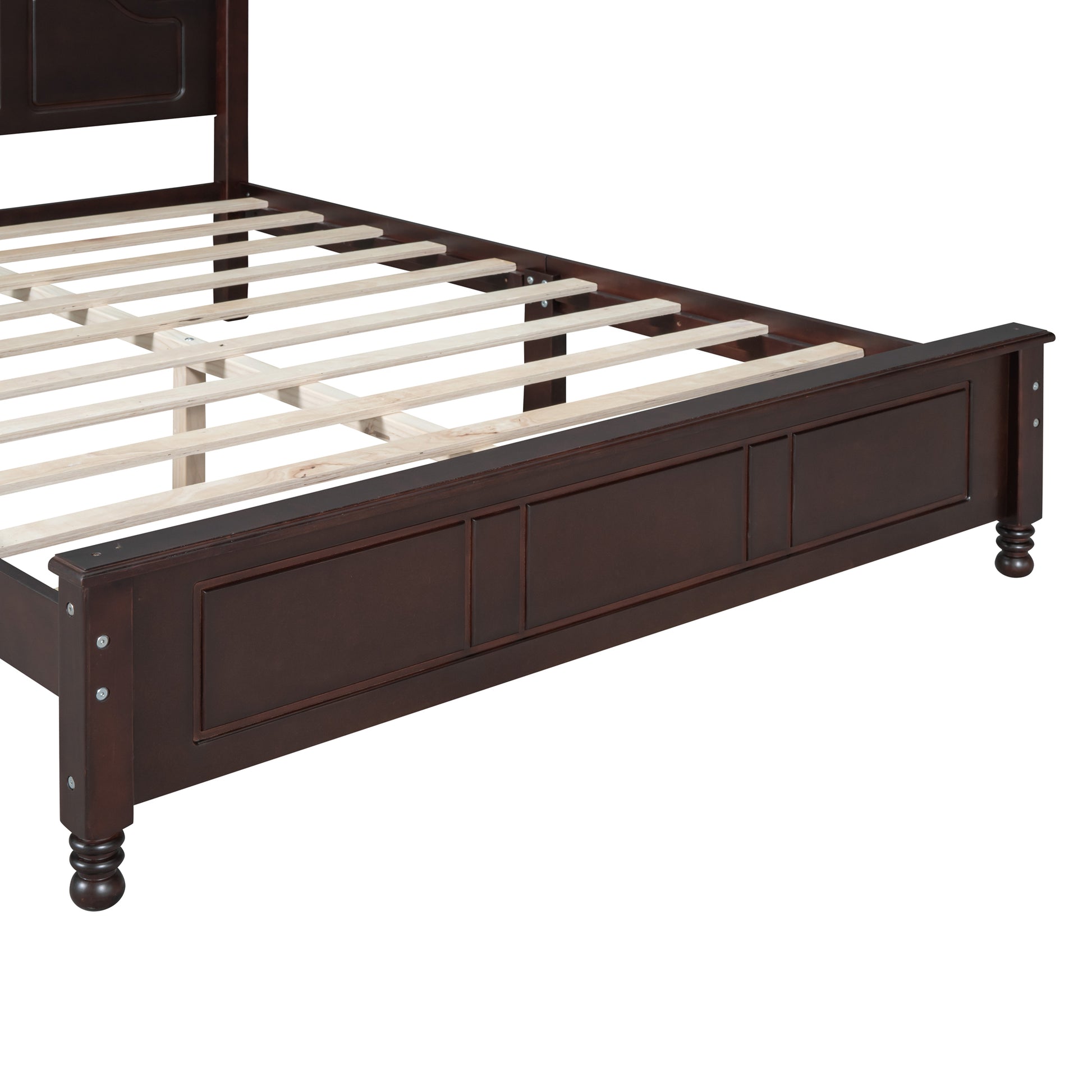 3 Pieces Bedroom Sets,Queen Size Wood Platform Bed And Two Nightstands Dark Walnut Walnut Wood