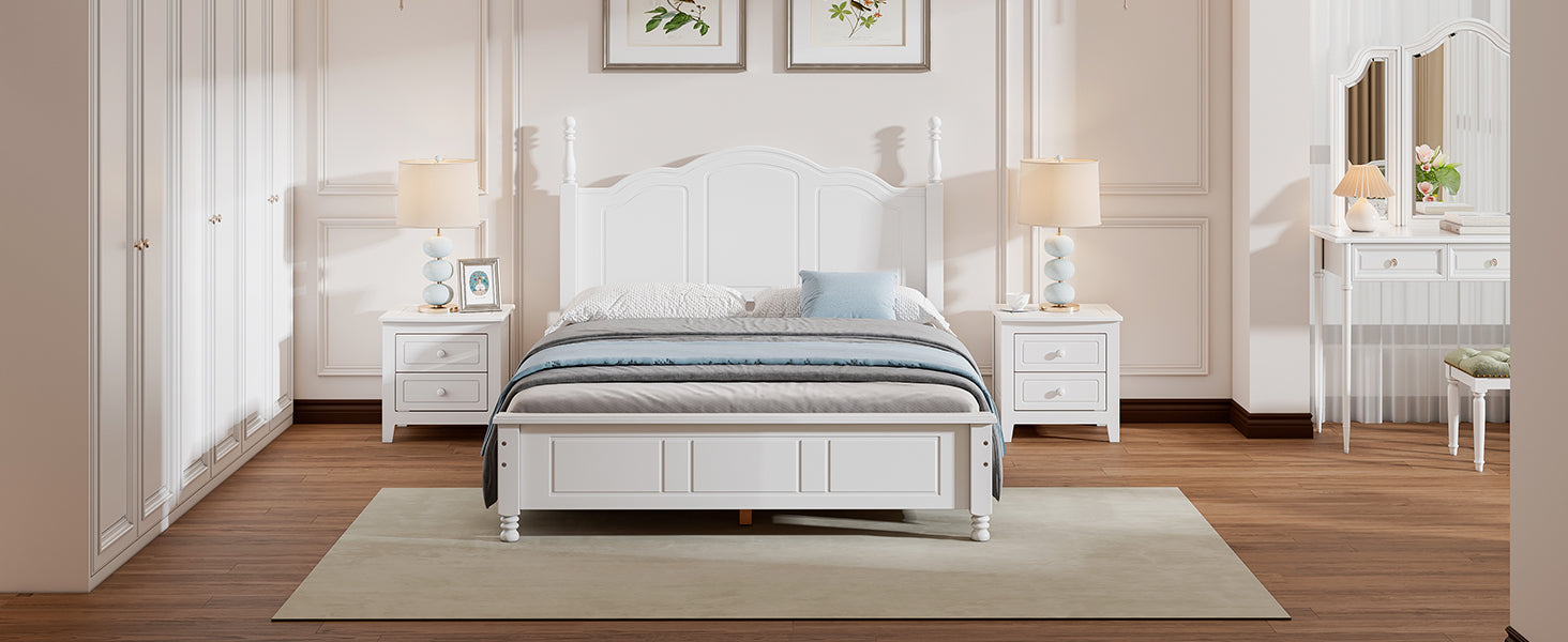 3 Pieces Bedroom Sets,Full Size Wood Platform Bed And Two Nightstands White White Wood