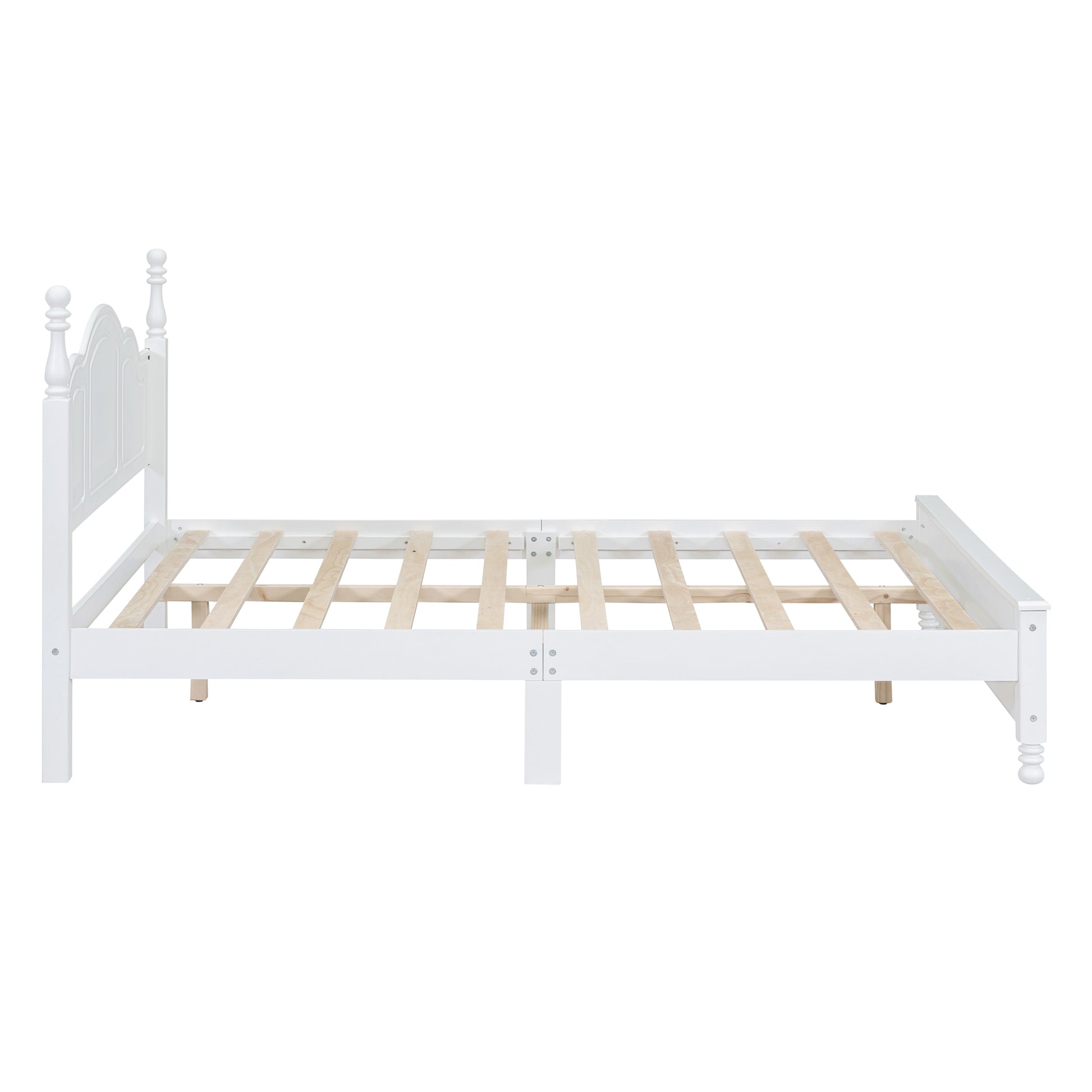 Queen Size Wood Platform Bed Frame,Retro Style Platform Bed With Wooden Slat Support,White White Wood