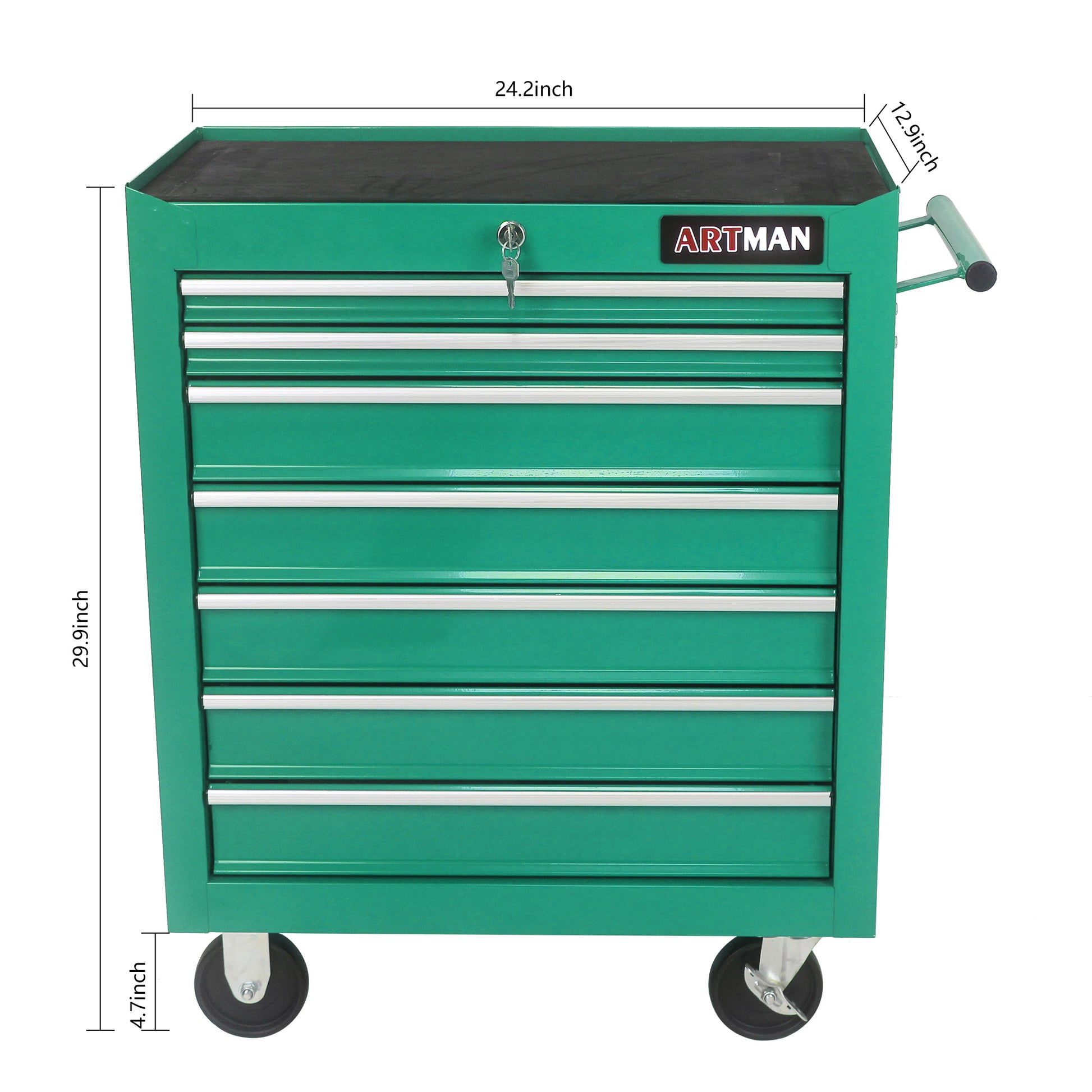 7 DRAWERS MULTIFUNCTIONAL TOOL CART WITH WHEELS GREEN green-metal