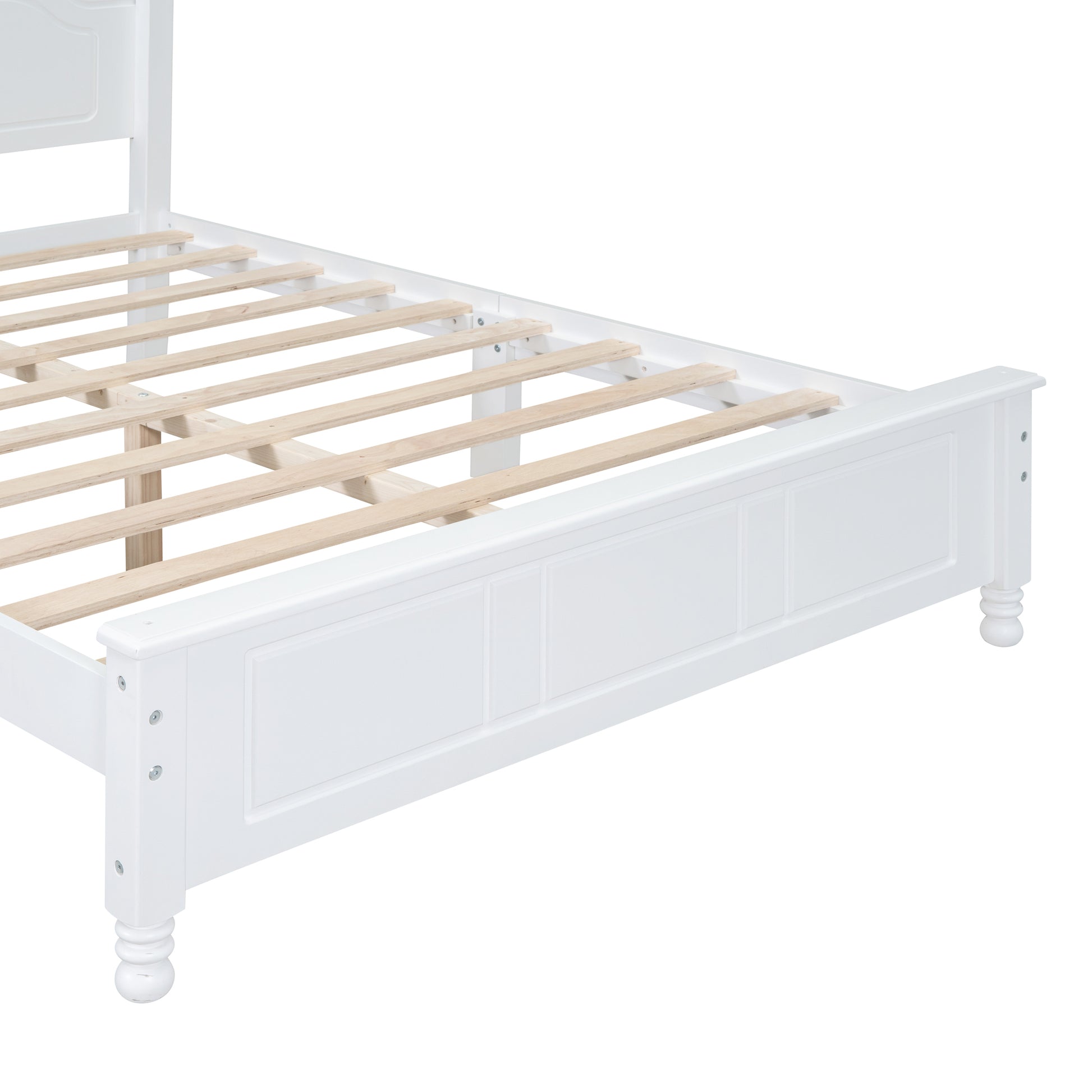 Full Size Wood Platform Bed Frame,Retro Style Platform Bed With Wooden Slat Support,White White Wood