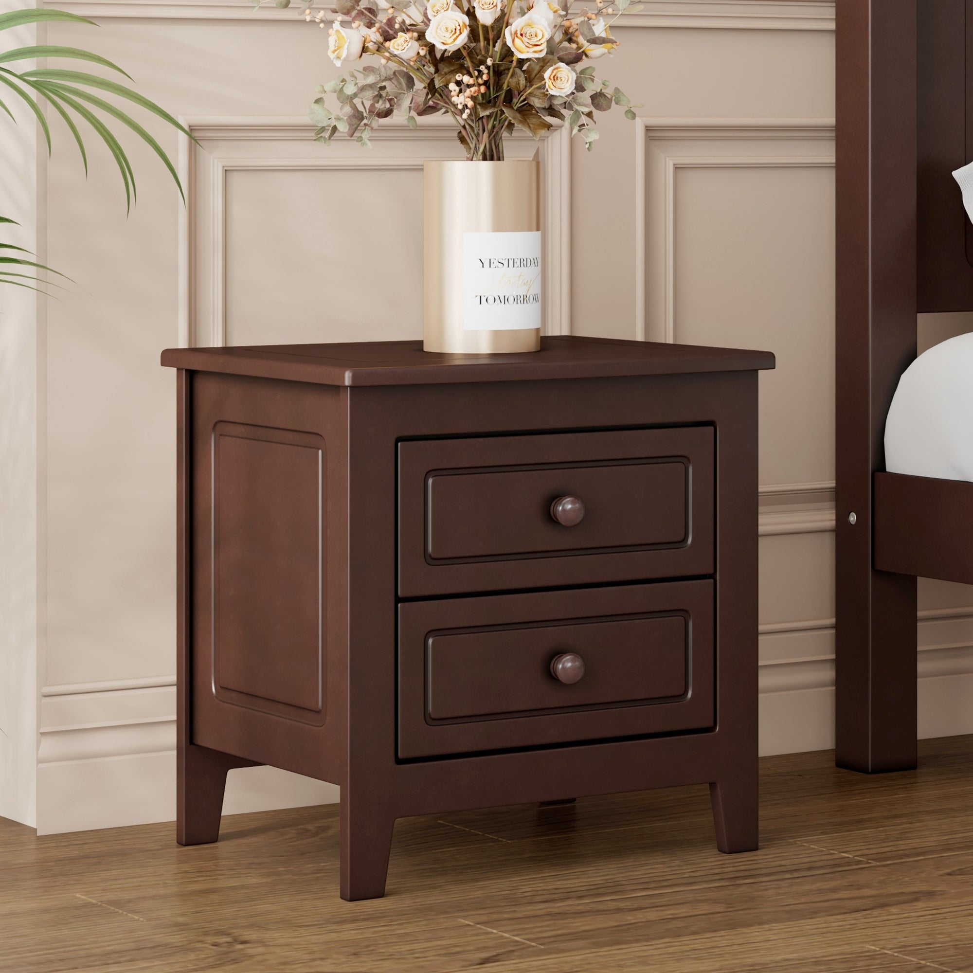 2 Drawer Nightstand For Bedroom, Mid Century Retro Bedside Table With 2 Drawer Nightstand For Bedroom, Mid Century Retro Bedside Table With