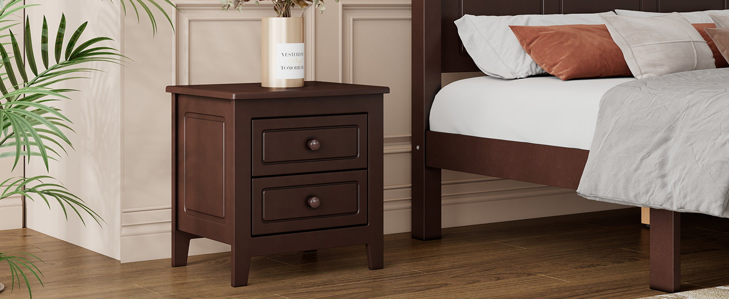 2 Drawer Nightstand For Bedroom, Mid Century Retro Bedside Table With Classic Design,Dark Walnut Walnut Wood