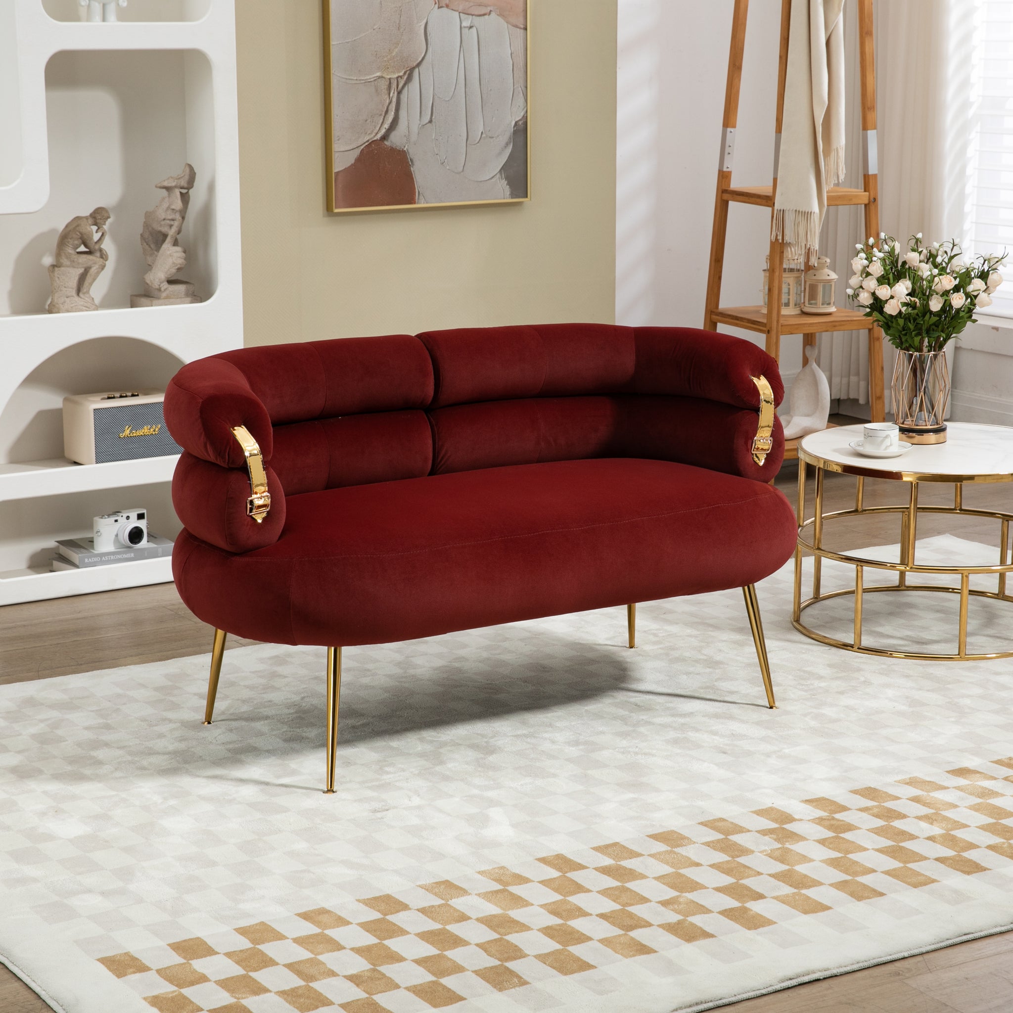 COOLMORE Accent Chair ,leisure chair with Golden feet wine red-velvet