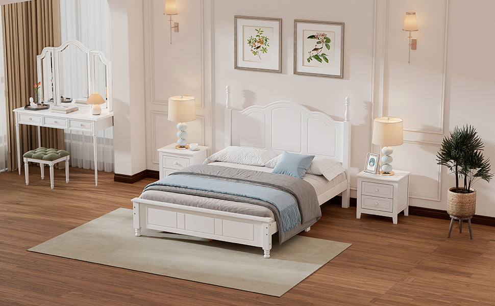 3 Pieces Bedroom Sets,Full Size Wood Platform Bed And Two Nightstands White White Wood