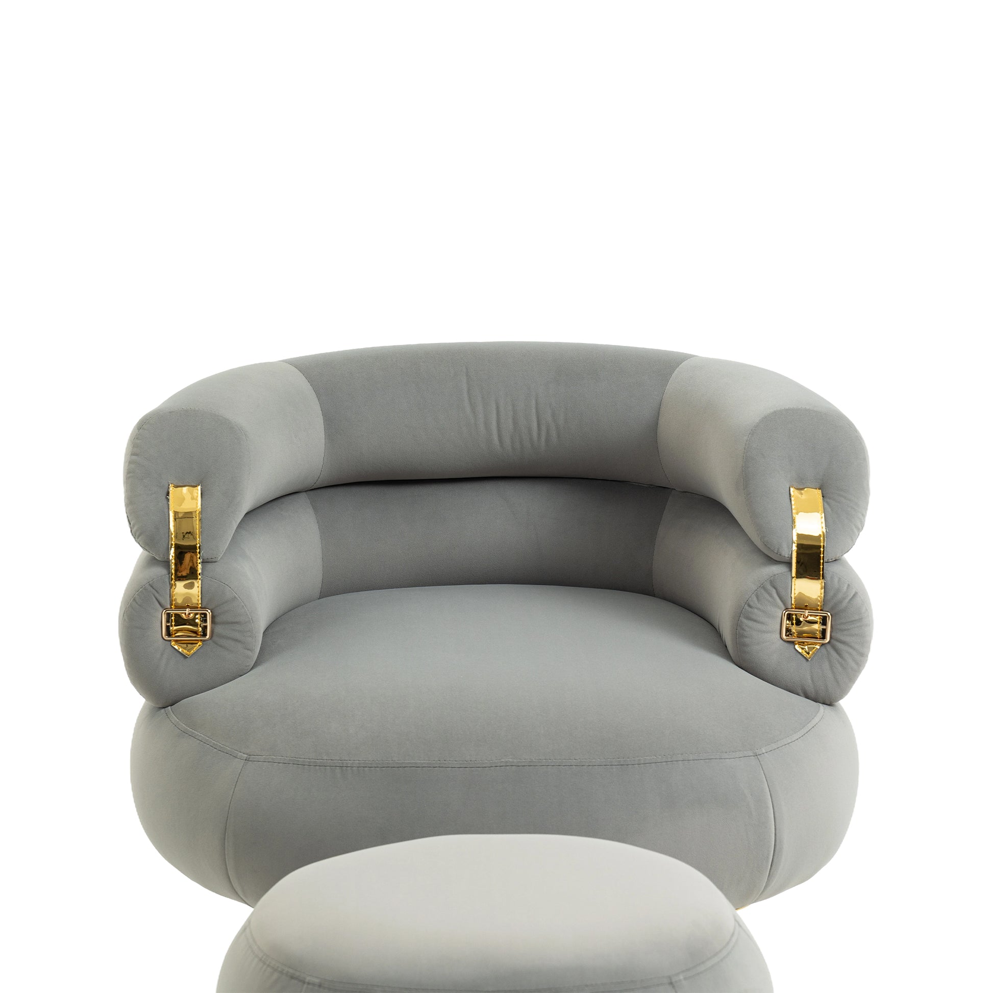 Coolmore Upholstered Velvet Barrel Accent Chair With Ottoman,Accent Comfy Lounge Arm Chair And Folding Footrest Stool Set,Single Sofa Armchair With Lounge Seat For Bedroom,Office Gray Gray Foam Velvet