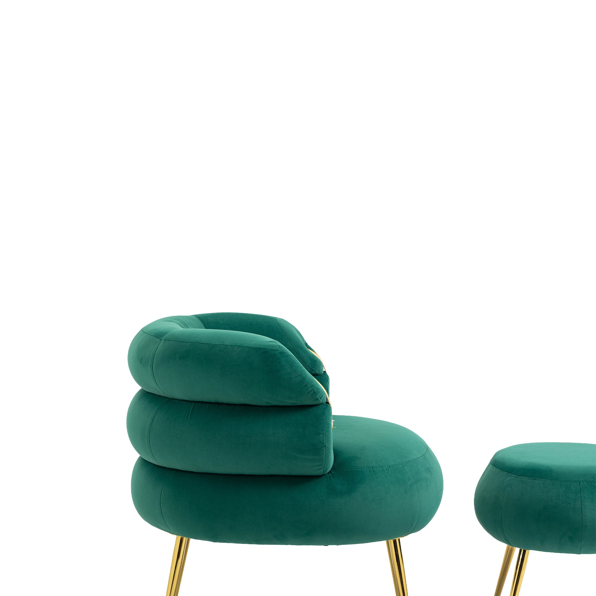 Coolmore Upholstered Velvet Barrel Accent Chair With Ottoman,Accent Comfy Lounge Arm Chair And Folding Footrest Stool Set,Single Sofa Armchair With Lounge Seat For Bedroom,Office Green Green Foam Velvet